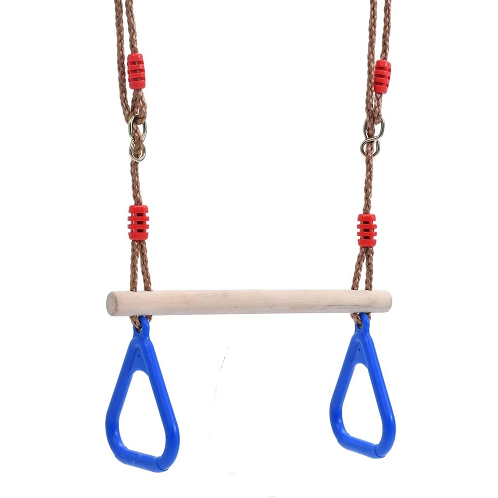 LZL Adjustable Wooden Pole Gym Rings Swing Set for Adults & Kids - Indoor/Outdoor Playground, Pull-Up Training, Flying Rings, Climbing Frames - Blue | Perfect for Home Gyms, Backyard Play Areas & Fitness Training