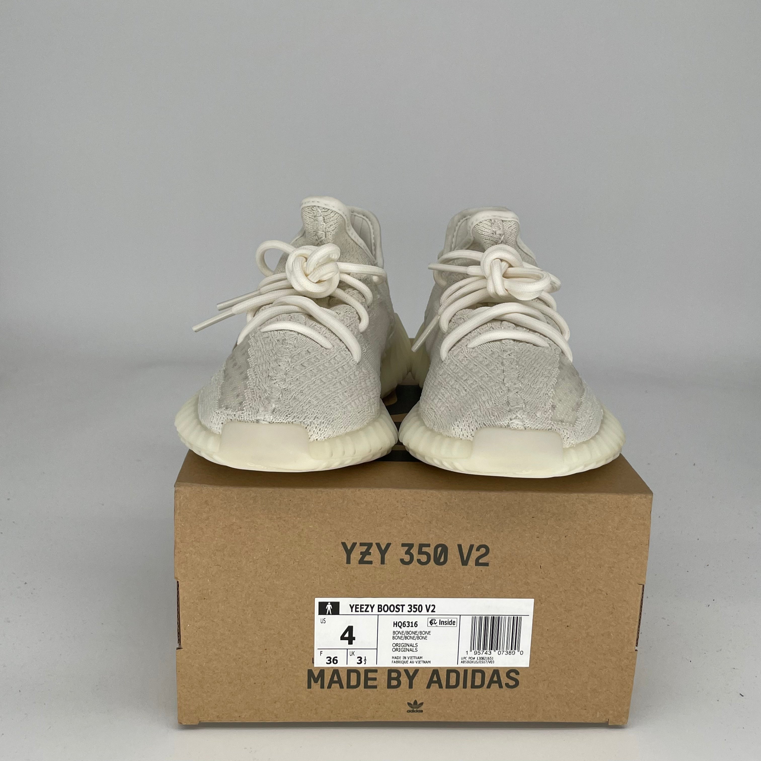 Adidas Yeezy 350 V2 Bone White Sneakers - Men's Size 4 (HQ6316) | Comfortable Running Shoes for Casual Wear & Street Fashion
