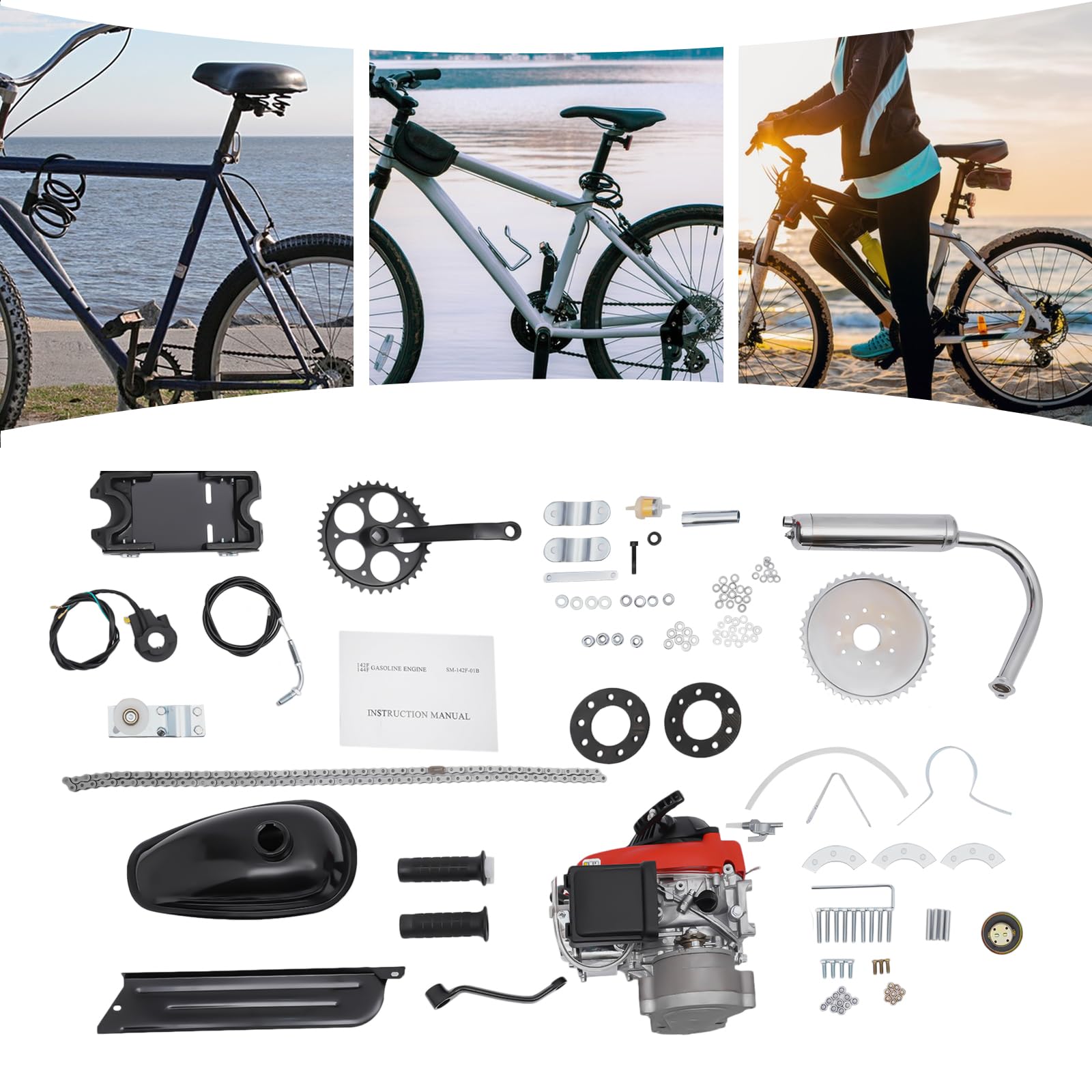 53cc 4-Stroke Bicycle Engine Kit - Gas Motorized Bike Conversion Kit with TCI Ignition & Air Cooling System for Adults - Compatible with Mountain Bikes, Road Bikes & Commuter Bikes - Perfect for DIY Bike Motorization, Urban Commuting & Off-Road Adventures