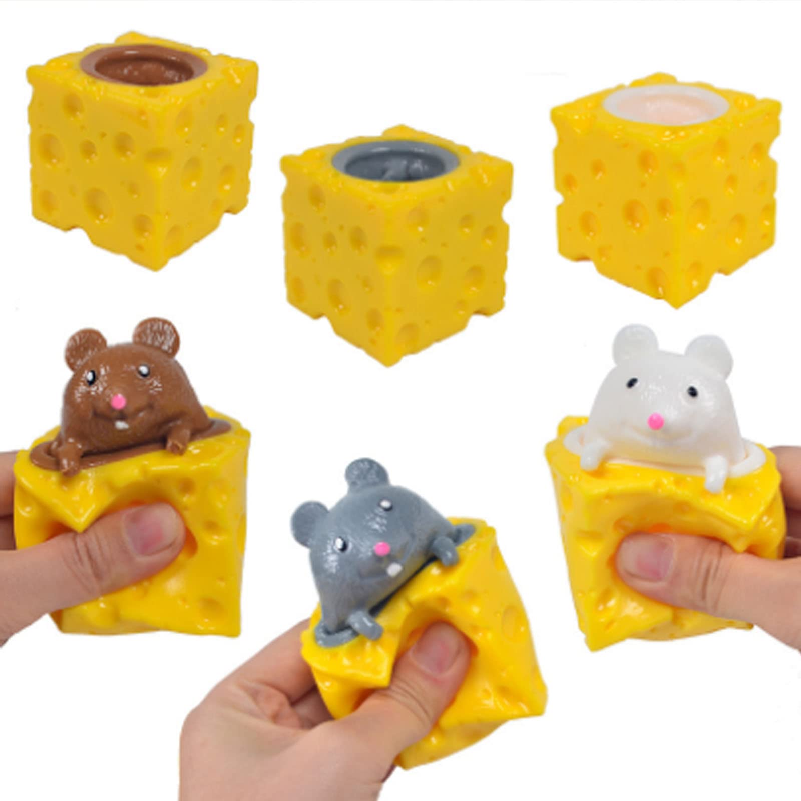 Latephiy Squeeze Cheese Mice - Stress Relief Sensory Toys for Kids & Adults - Anxiety Relief, Party Favors, Desk Decor (3-Pack) - Perfect for Office, Home, and Classroom Use