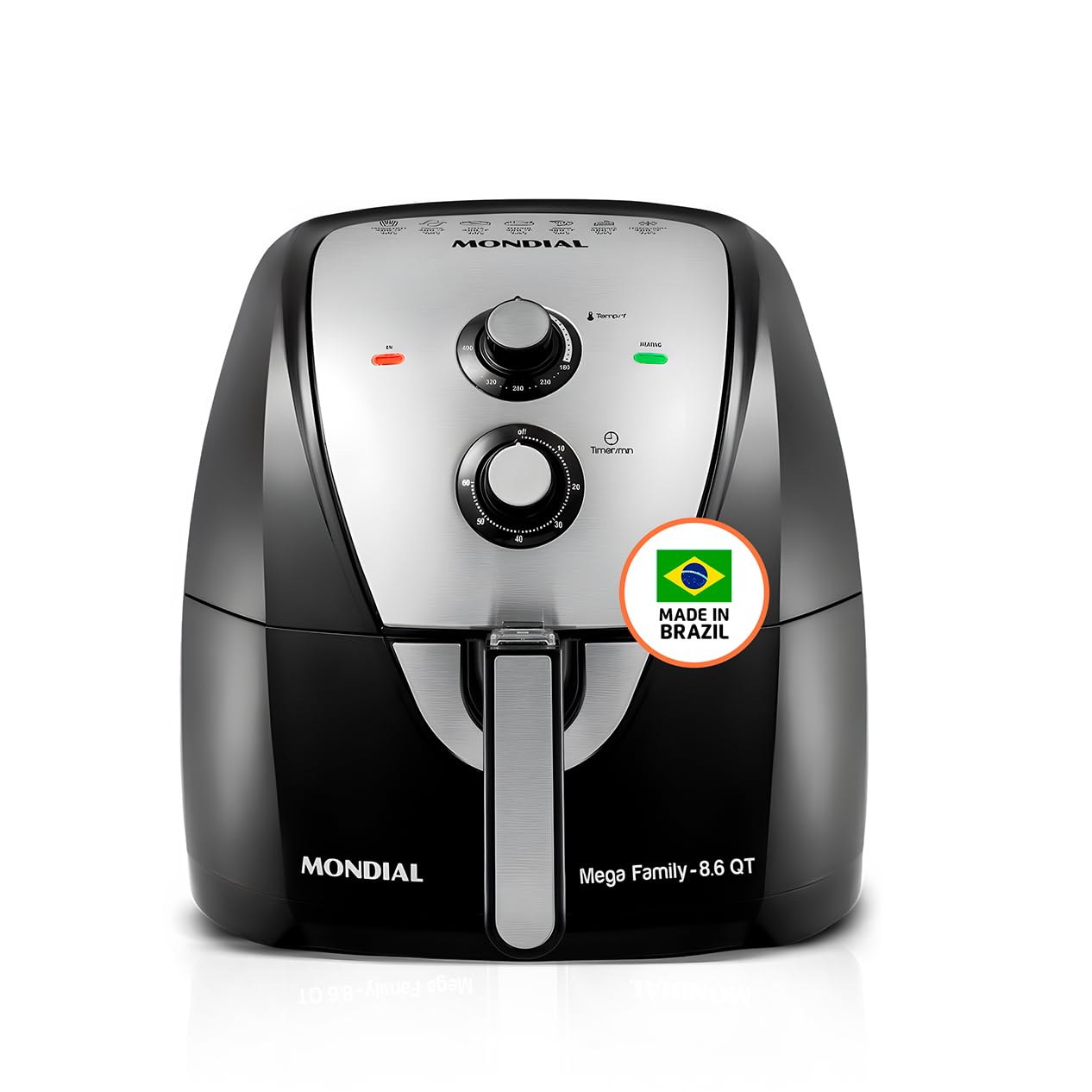 8.6 Quart Large Air Fryer with Quick Heat Circulation - 1800W, 2 Dial Controls, Removable Square Basket - Low Fat, Healthy Cooking for Family Meals, Snacks & Parties - Black