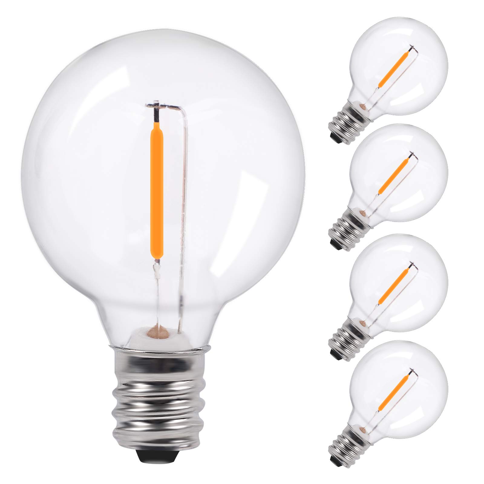 Brightown G40 LED Replacement Light Bulbs 1W Shatterproof Clear Globe Bulb - E12/C7 Candelabra Base, Dimmable 1.5-Inch Mini Bulbs for Indoor & Outdoor Use - Perfect for Chandeliers, Lamps, Patio Lights & Holiday Decor (Pack of 5)