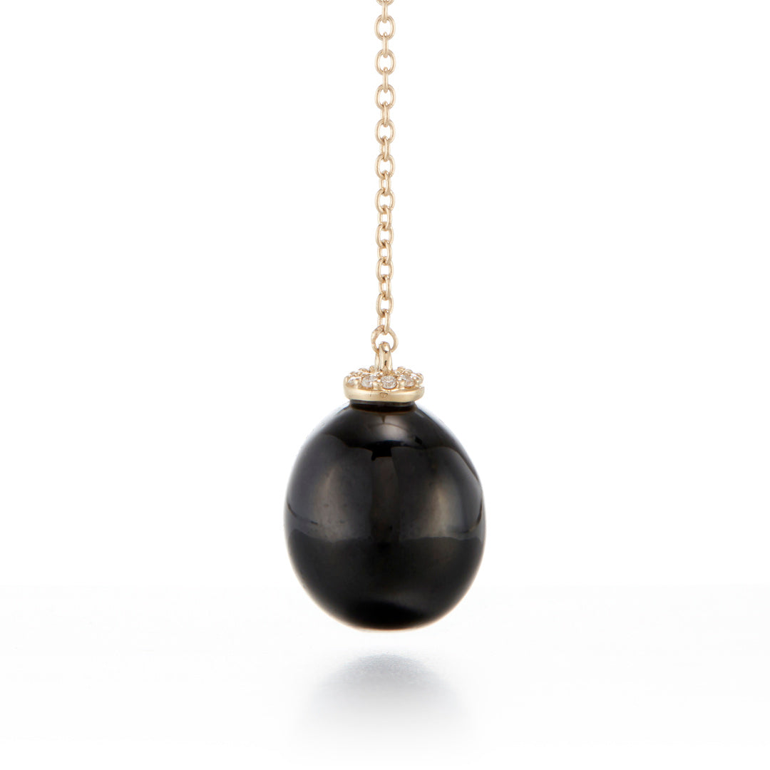 Elegant Black Jade & Diamond Lariat Necklace for Women | Luxury Statement Jewelry | Perfect for Evening Gala, Wedding & Special Occasions