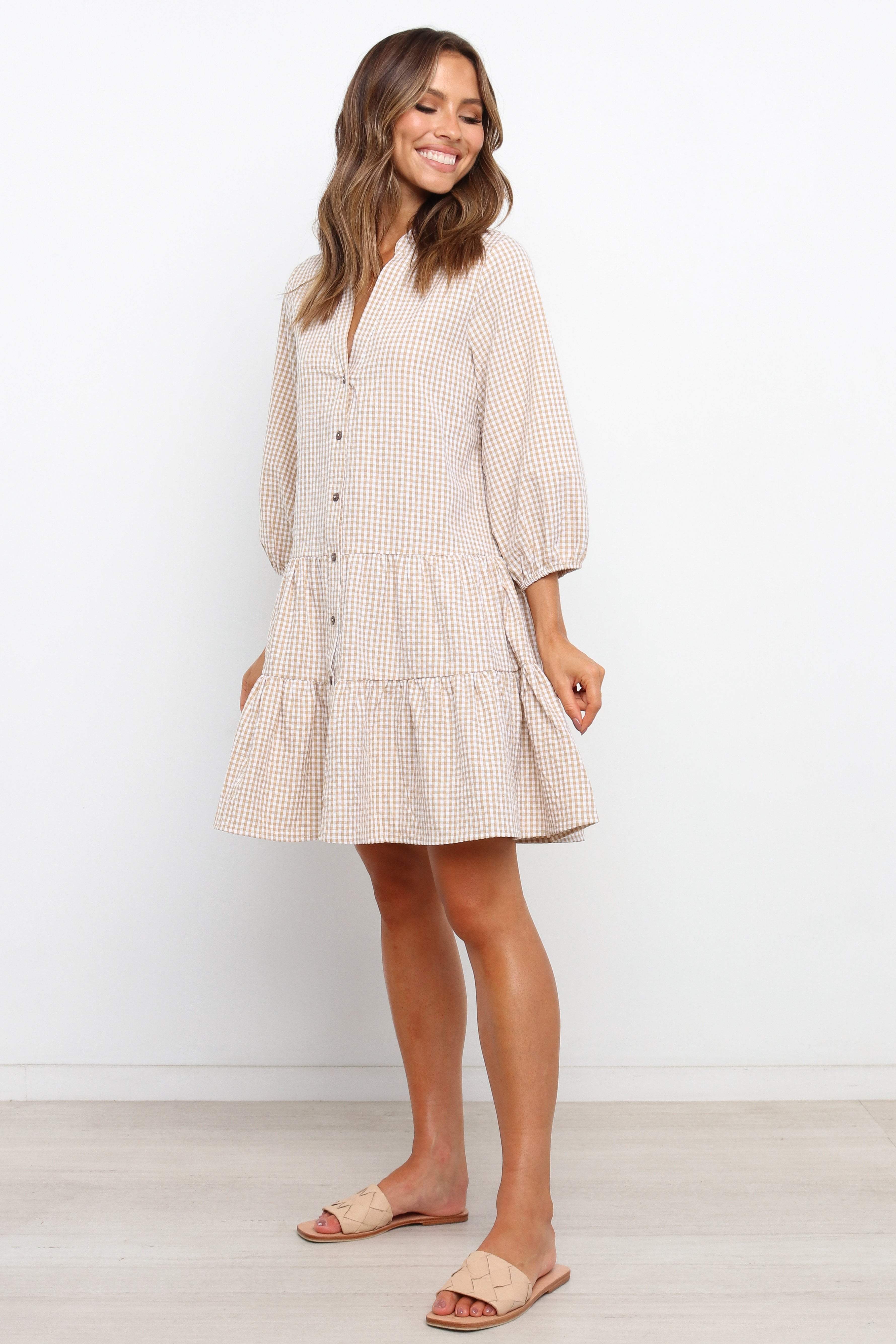 Daria Women's Casual Beige Dress - Elegant Flowy Midi Dress for Summer, Office, Party & Vacation | Lightweight & Comfortable