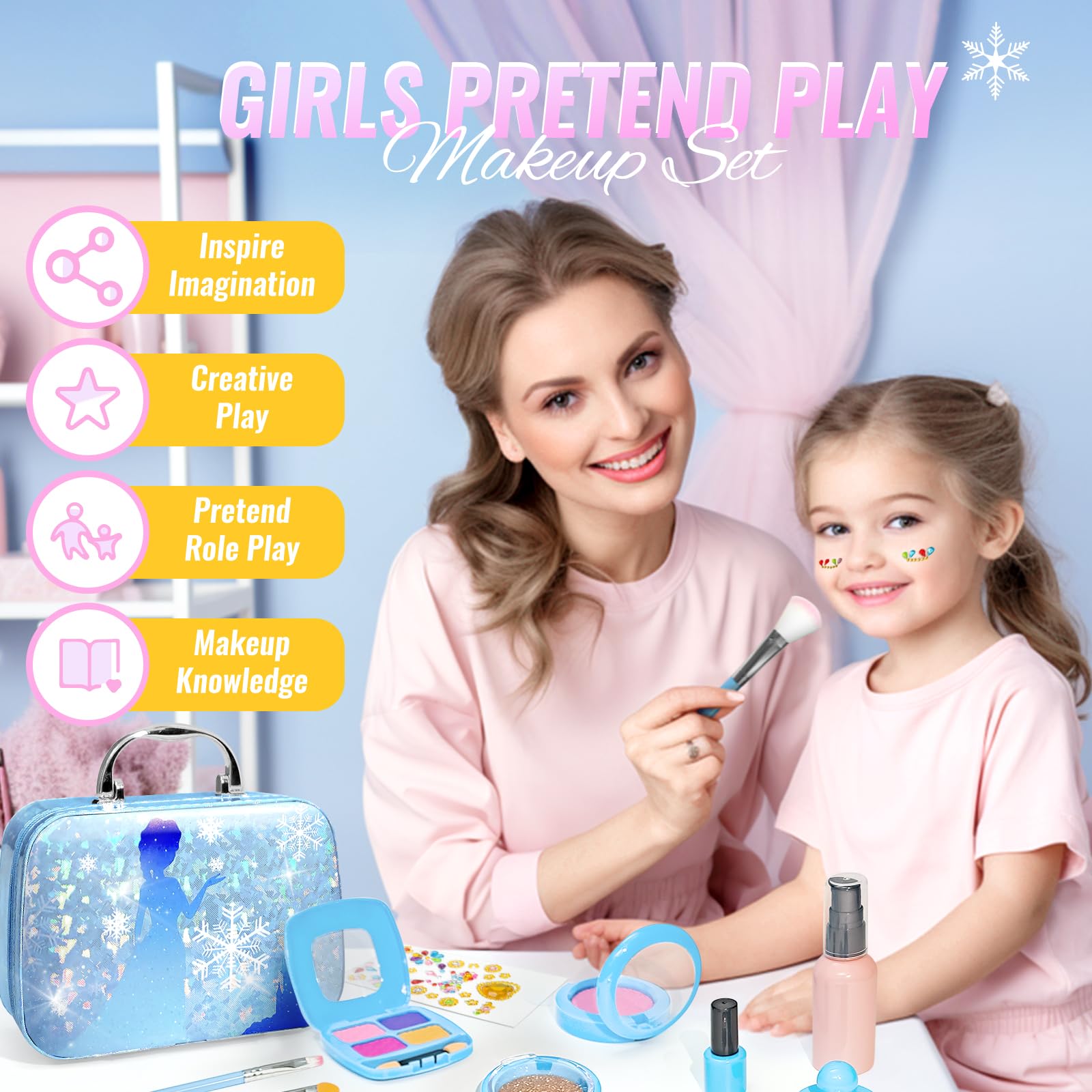 INNOCHEER Pretend Play Makeup Set for Toddlers & Kids - Frozen Themed Toy Cosmetic Kit for Girls Age 3-8 - Safe Non-Toxic Fake Makeup for Dress Up & Role Play - Perfect Birthday, Christmas & Princess Gift for Little Girls - Great for Pretend Play, Tea Parties & Dress-Up Games
