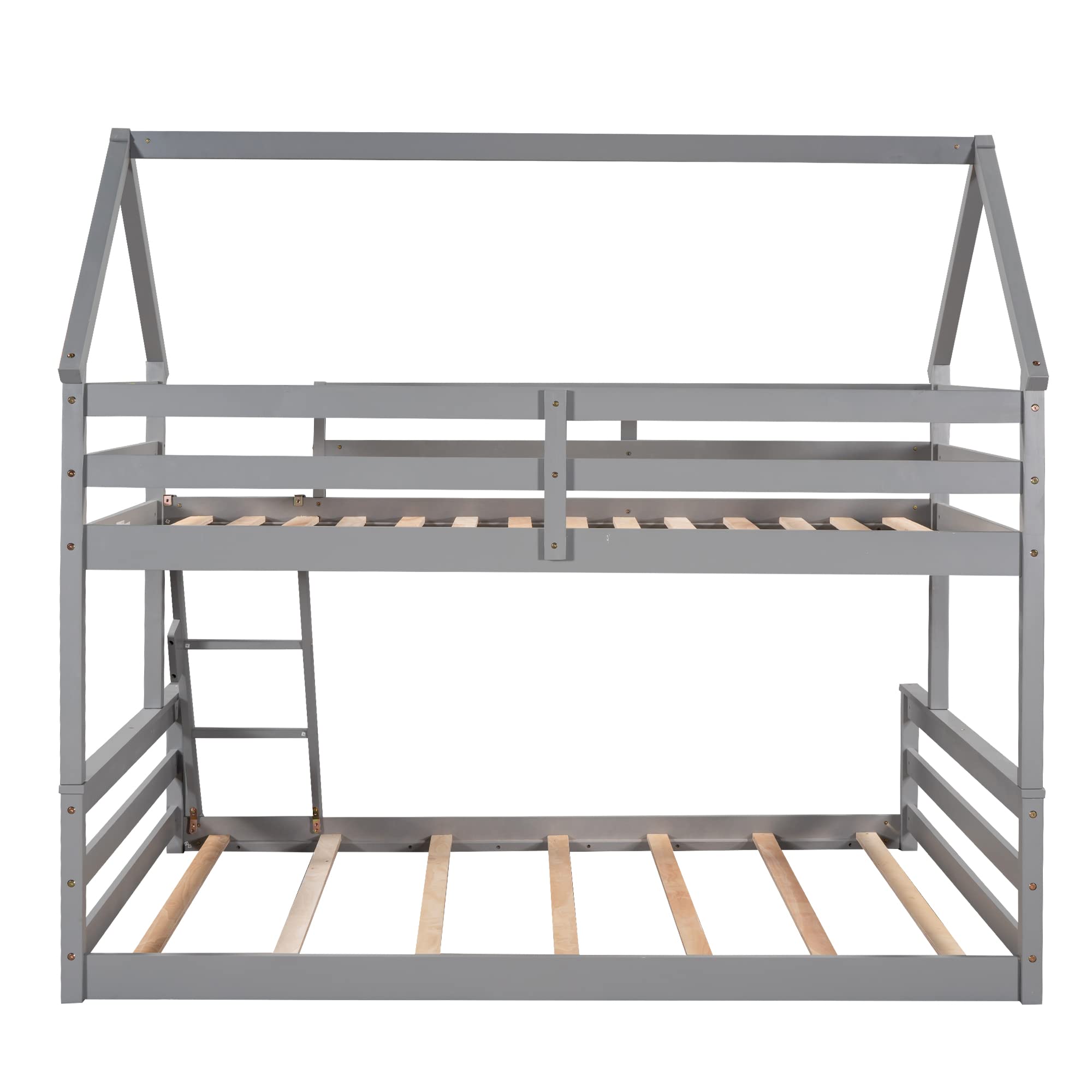 MERITLINE Twin Over Full Bunk Bed with Ladder & Safety Rail - Sturdy Wooden Kids Bunk Bed for Boys & Girls - Space-Saving Detachable Design for Growing Families (Grey) - Perfect for Small Bedrooms, Shared Kids Rooms & Vacation Homes