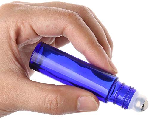 DINEMART 10ml (1/3oz) Empty Glass Roll On Bottles with Stainless Steel Roller Ball - Cobalt Blue Aromatherapy Bottles for Essential Oils, Perfume & Lip Balm (Set of 3) - Perfect for DIY Skincare, Travel & Gift Packaging