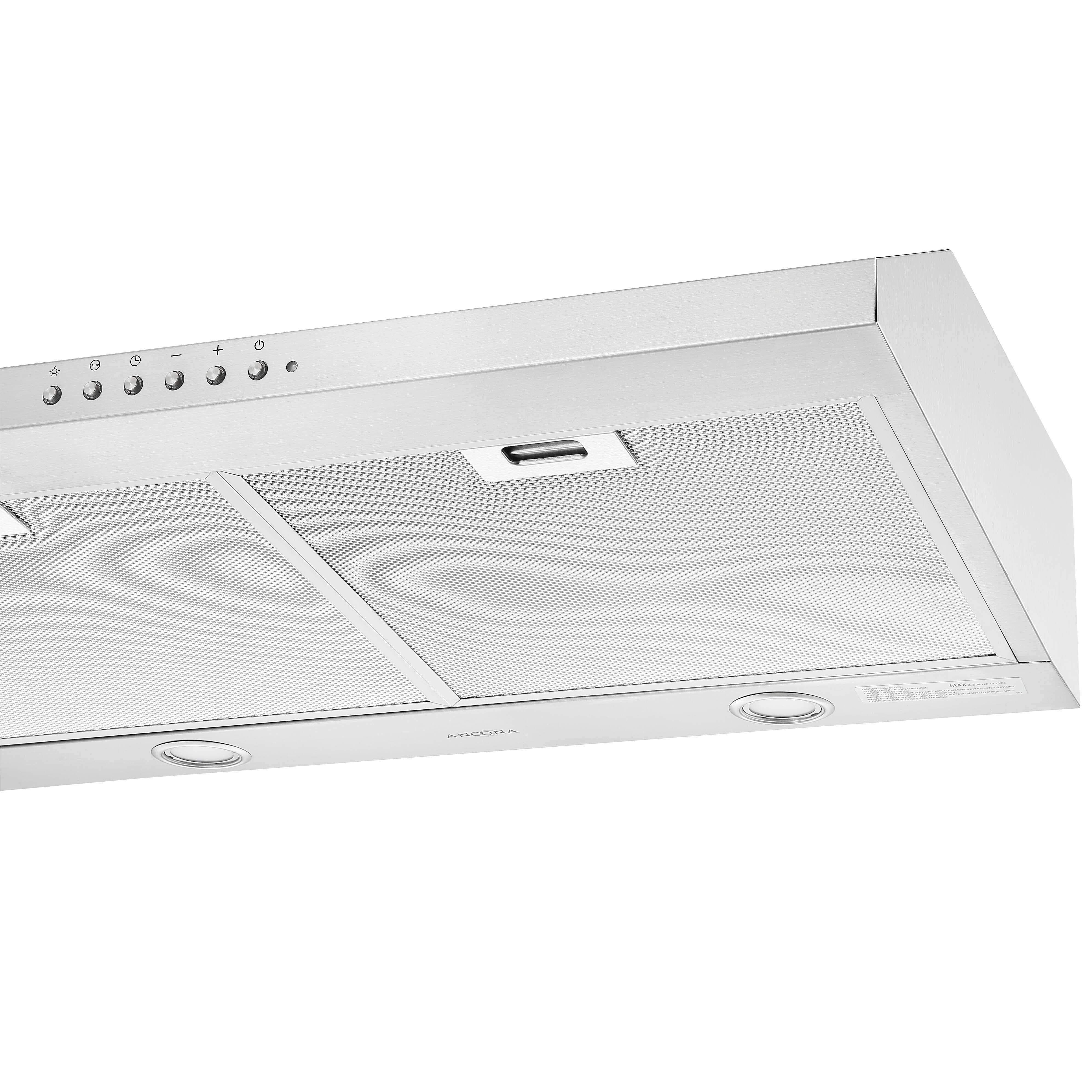 Ancona UC64NL 30 Inch Stainless Steel Ducted Under Cabinet Range Hood with Night Light - Powerful Kitchen Ventilation for Smoke & Odor Removal - Perfect for Modern Home Cooking