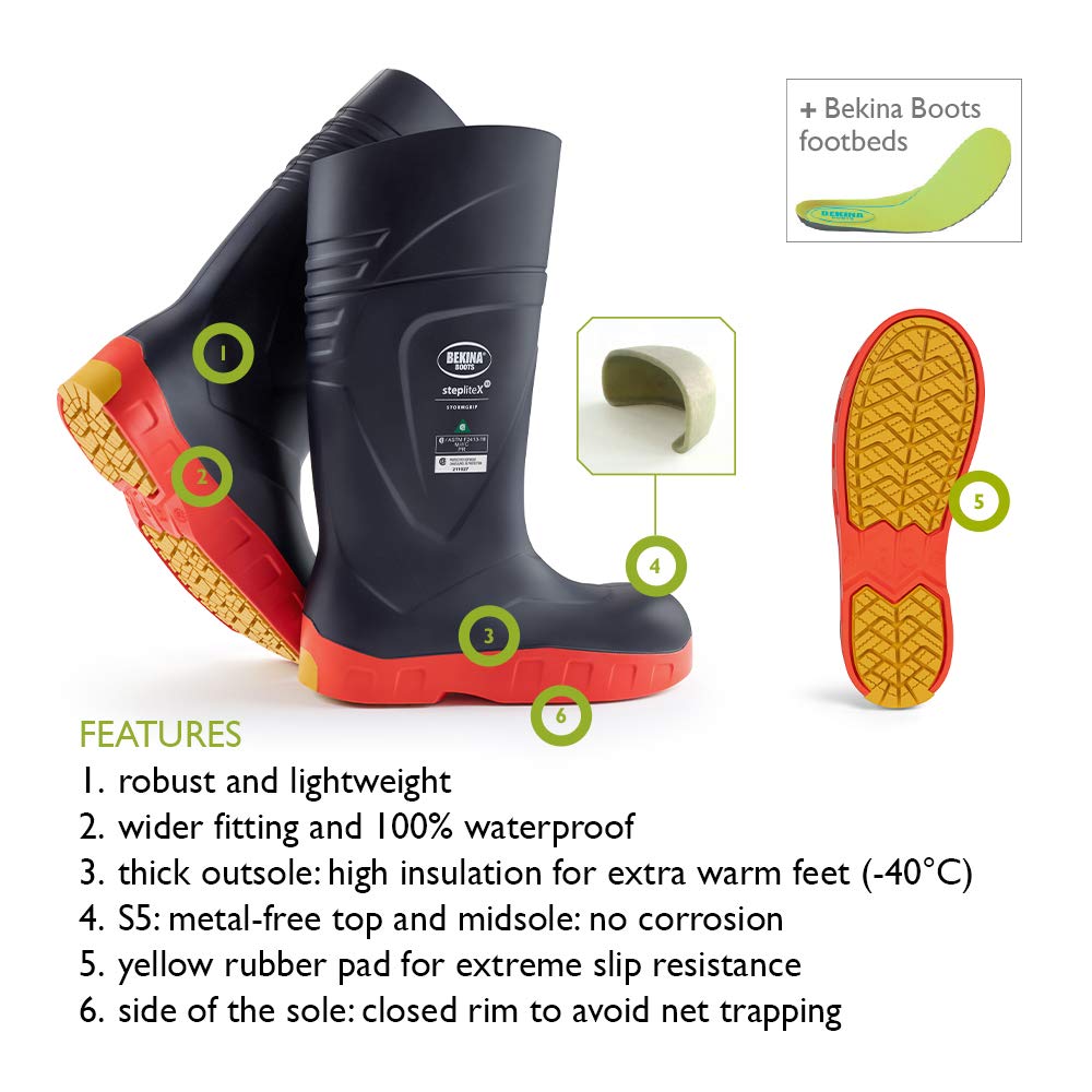 Bekina StepliteX StormGrip S5 Waterproof Wellington Boots for Men & Women - Heavy Duty Non-Slip Insulated Composite Toe Work Boots - Perfect for Fishing, Farming, Construction & Outdoor Activities