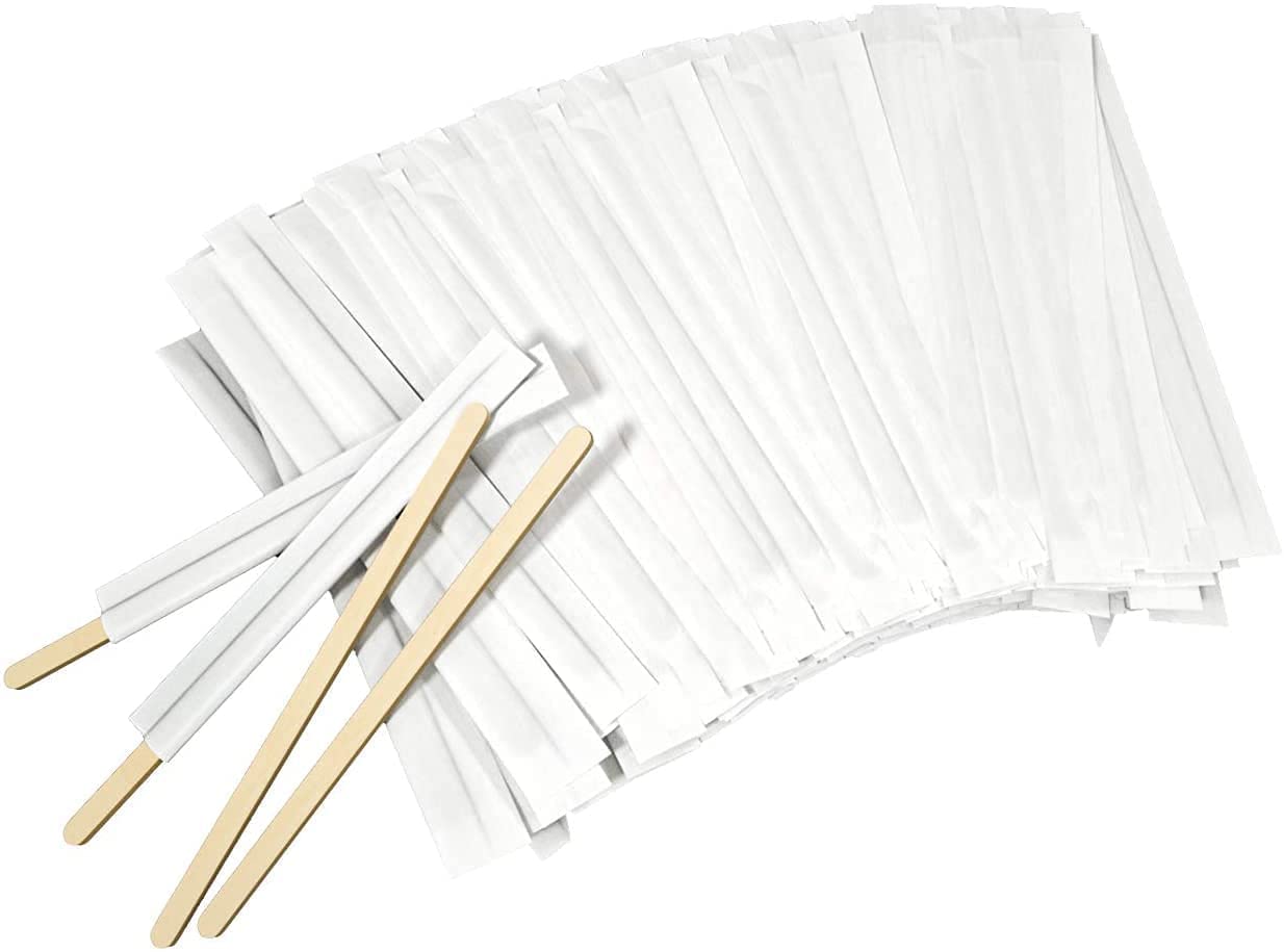 **Amkoskr 1000-Pack Disposable Wooden Coffee Stir Sticks - 5.5 Inch (140mm) - Individually Paper Wrapped for Hygiene - Perfect for Coffee, Tea, and Beverage Stirring at Home, Office, or Cafes**