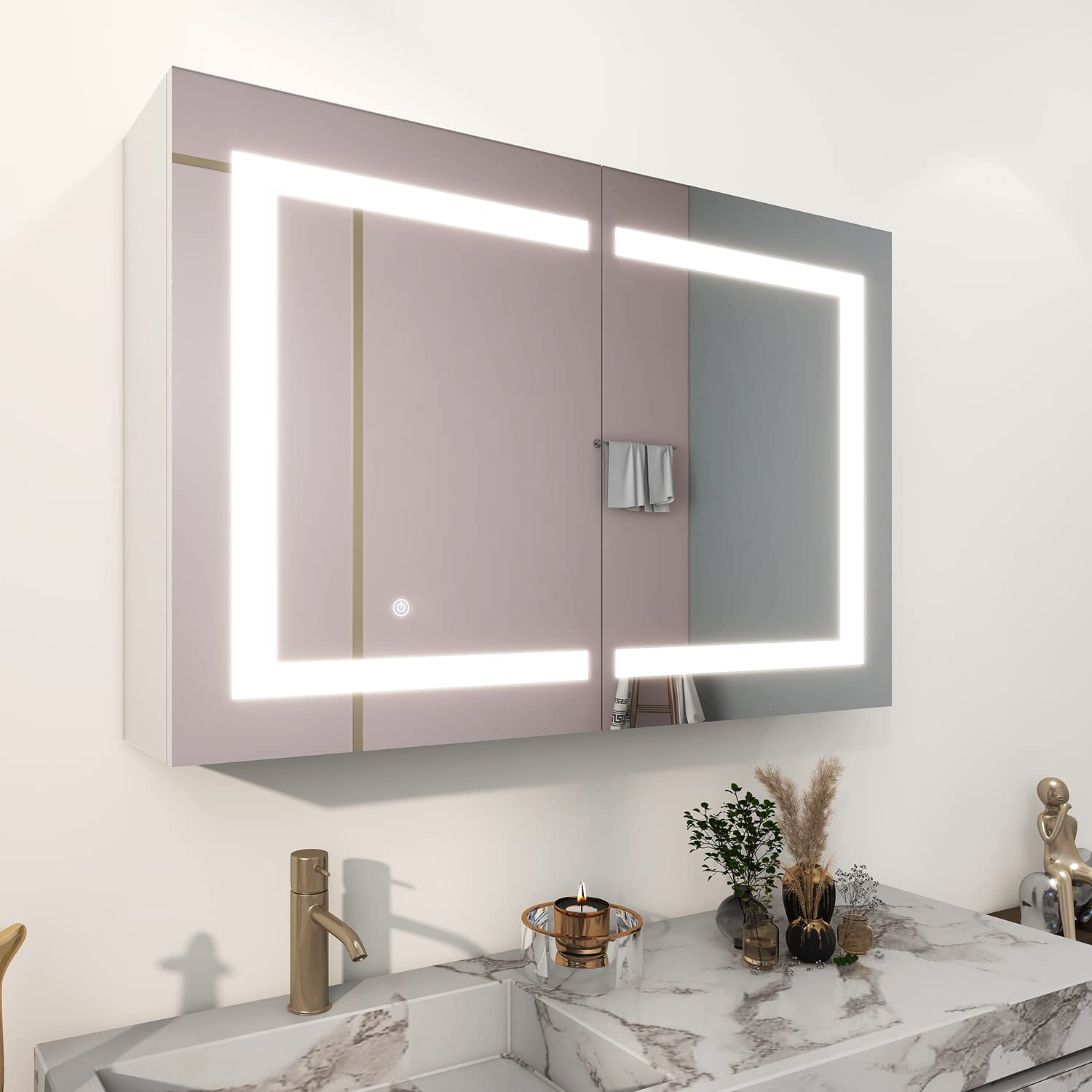 MIRPLUS 36x24 Inch Wall Mounted Medicine Cabinet with Mirror - Double Door LED Lighted Bathroom Storage Cabinet, Aluminum Alloy Construction for Bathroom, Bedroom & Vanity Organization