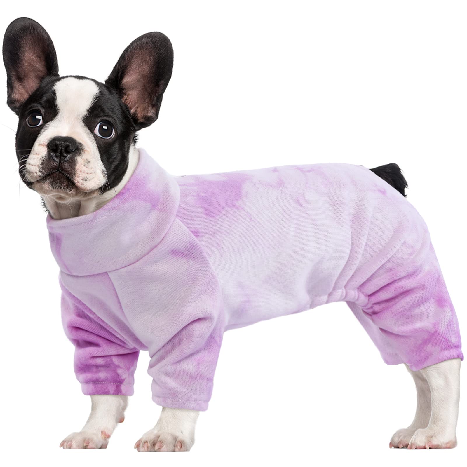 Kuoser Dog Pajamas - Colorful Tie-Dye Dog Sweatshirt Pullover, Warm Dog Onesie for Cold Weather | Turtleneck Dog Apparel, Fashionable Lightweight Puppy Coat for Small & Medium Dogs & Cats (XXS-XL) - Perfect for Winter Walks, Indoor Lounging & Pet Fashion Photos