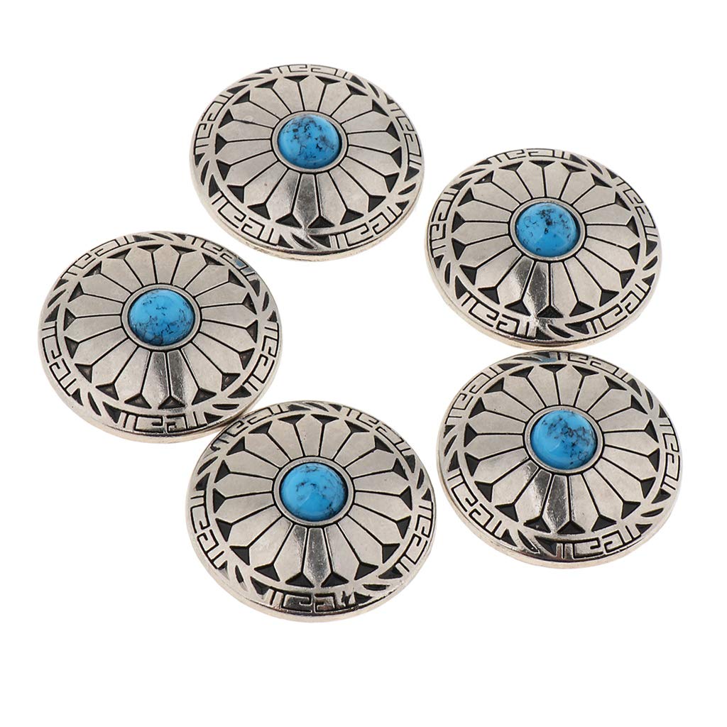 5-Piece Round Floral Turquoise Buttons for DIY Bags, Wallets & Saddles - Vintage Blue Sewing Accessories for Crafting & Fashion Design
