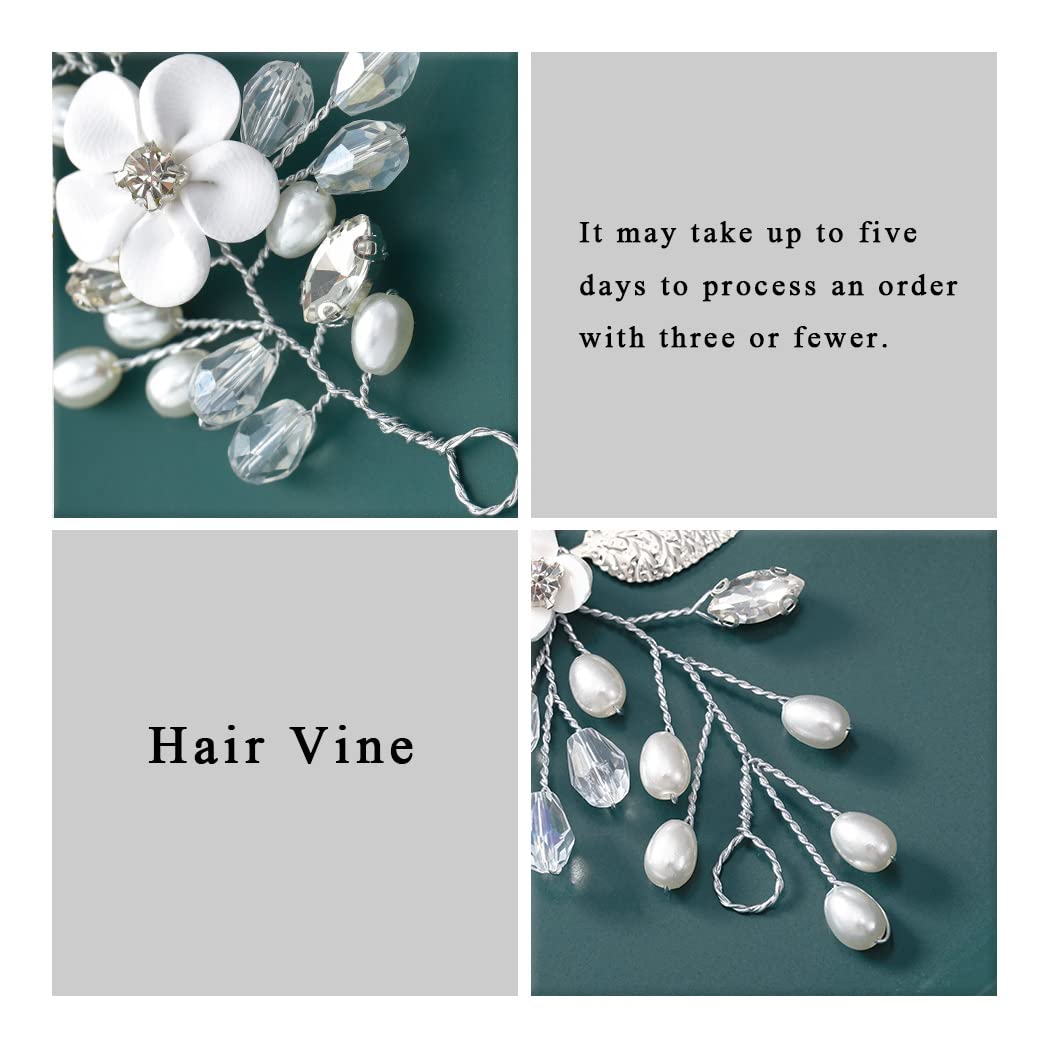 Silver Leaf Pearl Bridal Hair Vine - Elegant Wedding Headpiece for Women & Girls | Perfect for Bridal Showers, Prom, and Formal Events