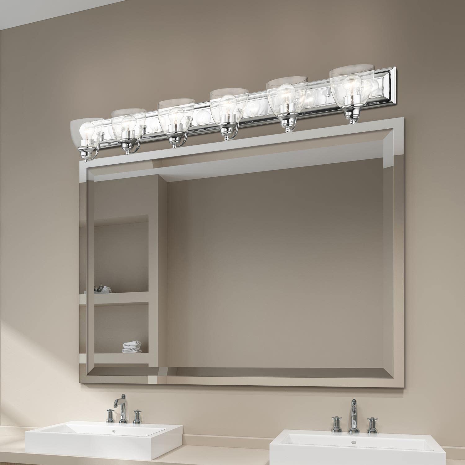 Livex Lighting 17076-05 Birmingham Collection 6-Light Bathroom Vanity Fixture - Clear Glass Shades & Polished Chrome Finish - Perfect for Modern Bathrooms, Powder Rooms & Dressing Areas
