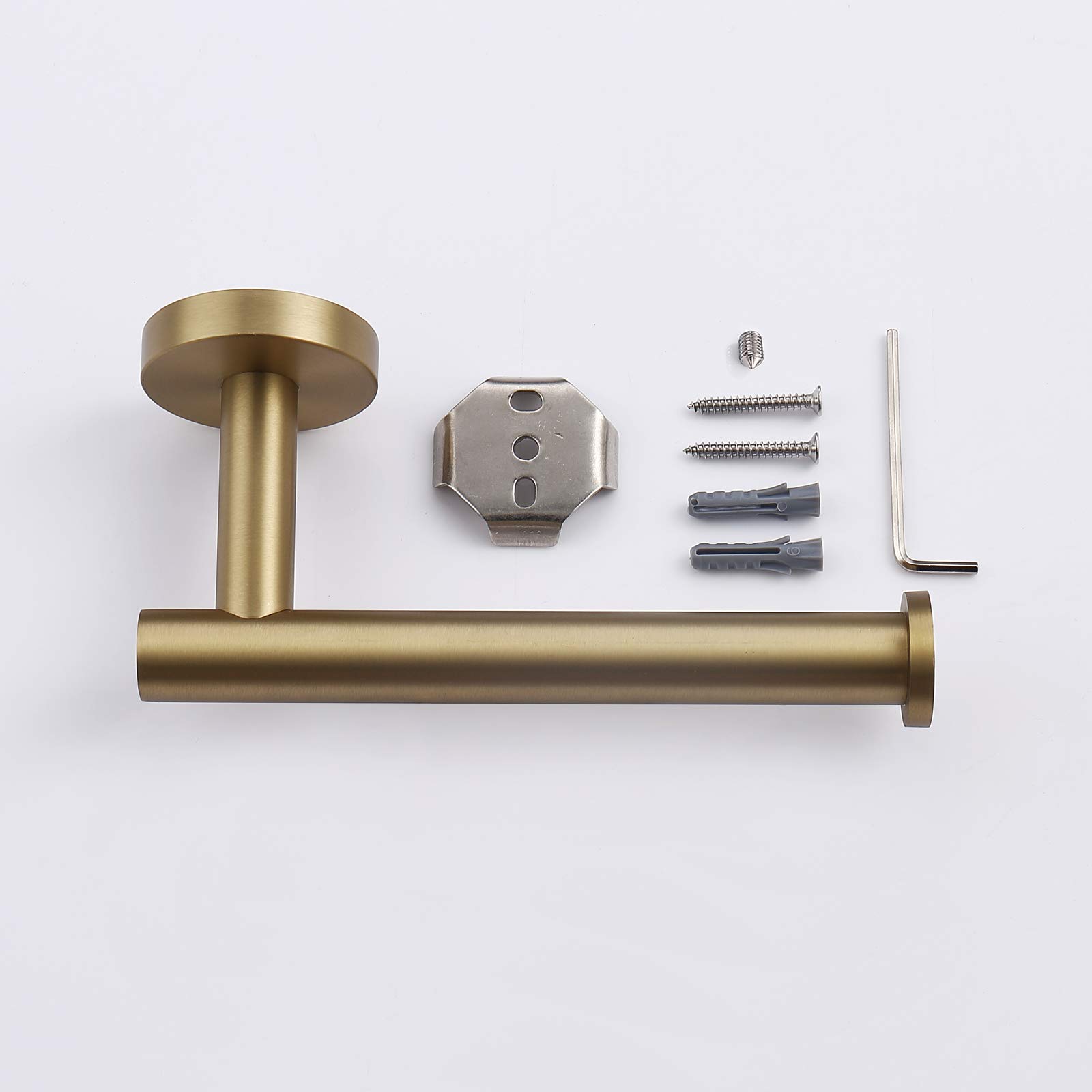 TASTOS Brushed Gold Toilet Paper Holder - 5 Inch SUS304 Stainless Steel Wall Mount Tissue Roll Dispenser - Modern Round Bathroom & Kitchen Paper Holder for Home, Office, Hotel (Ideal for Powder Rooms, Guest Bathrooms & Washrooms)