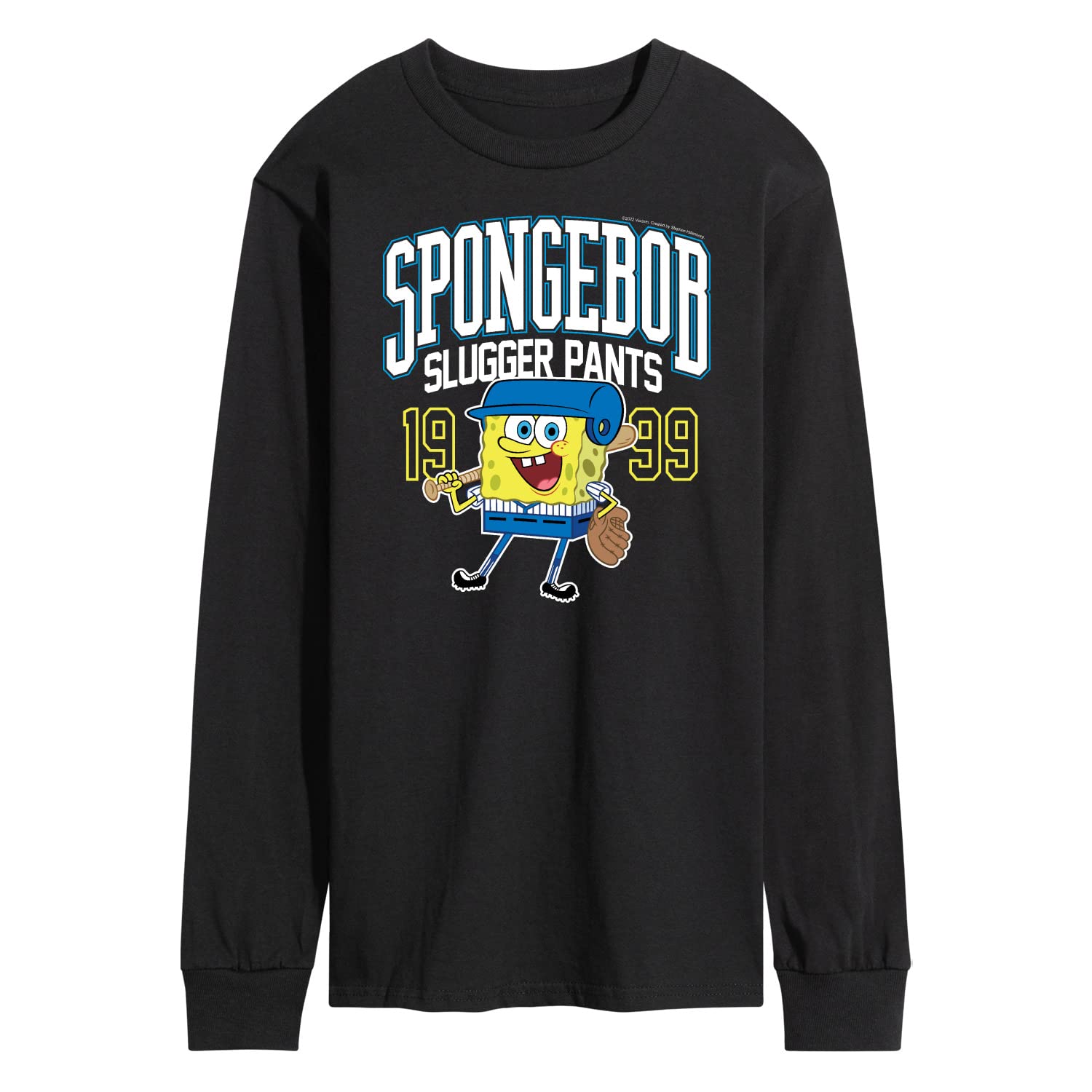 HYBRID APPAREL Spongebob Squarepants American Slugger Pants - Men's Long Sleeve Graphic T-Shirt - Cartoon Character Streetwear for Casual Wear & Fan Merchandise