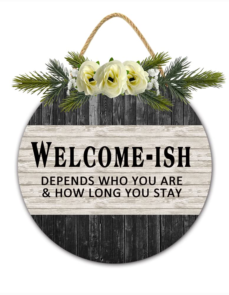 TYmall Funny Welcome Door Sign - 11 Inch Round Wooden Texture Home Decor for Front Door, Porch or Entryway - Perfect for Housewarming Gifts & Farmhouse Style Decor (11