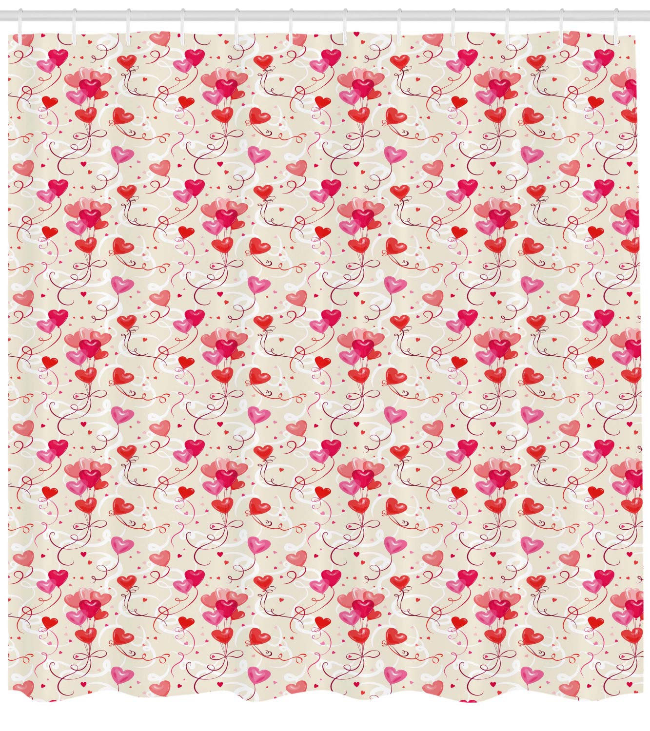 Ambesonne Valentine's Day Shower Curtain - Heart Balloons & Mini Hearts Print, 69x75 Inch Fabric Bathroom Decor with Hooks, Eggshell Vermilion - Romantic Bathroom Decor for Couples & Anniversary Gifts