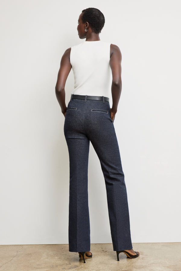 Vintage '70s Rowe Stretch Denim Jeans in Midnight Wash - Retro High Waisted Flare Pants for Women, Perfect for Casual Outfits & 70s Theme Parties