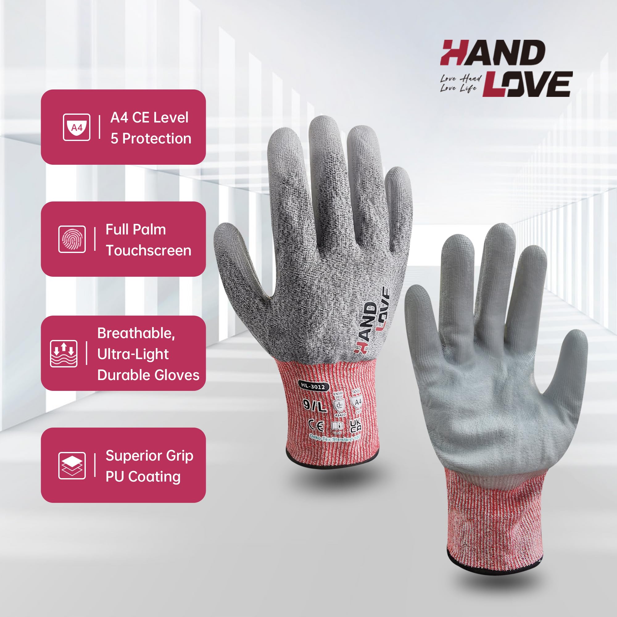 Premium Cut Resistant Gloves - PU Coated Cut Proof Work Gloves - 18 Gauge Ultra-Light & Thin - Breathable & Touchscreen Compatible (2 Pairs, Size M) - Ideal for Construction, Kitchen, Gardening & DIY Projects