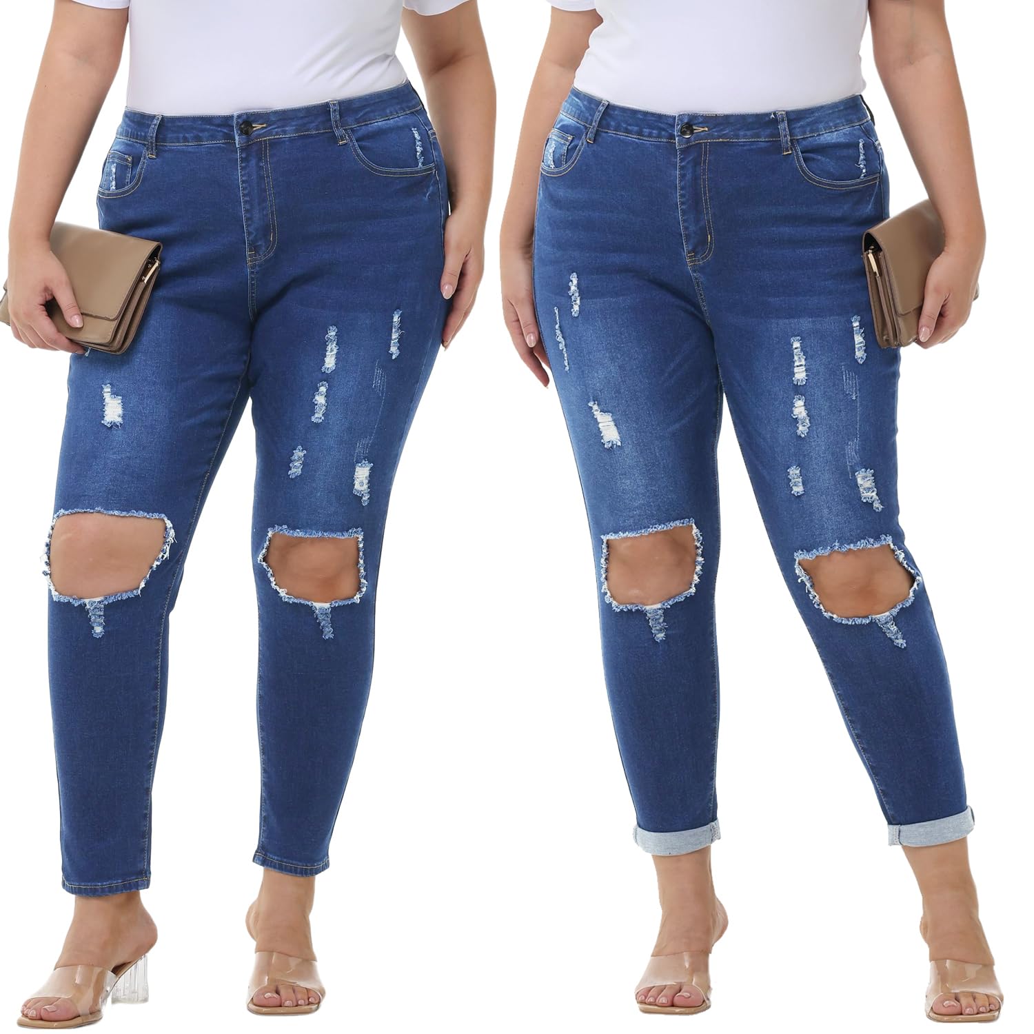Tulucky Women's Plus Size Boyfriend Jeans - Distressed Ripped Denim Pants with Stretch, Comfortable Skinny Fit for Casual Wear | Perfect for Everyday Outfits, Street Style & Weekend Looks