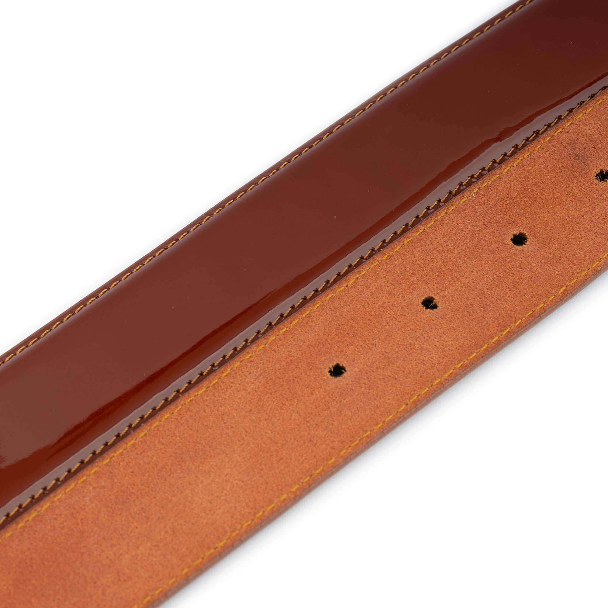 Dunhill Men's Brown Patent Leather Replacement Belt Strap with Holes - Adjustable Dress Belt for Formal & Business Attire