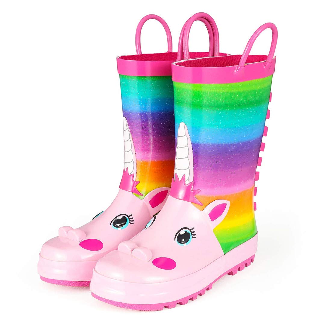 Cute Unicorn Printed Kids Rain Boots for Girls - Waterproof Rubber Boots for Children - Perfect for Puddle Jumping & Outdoor Play