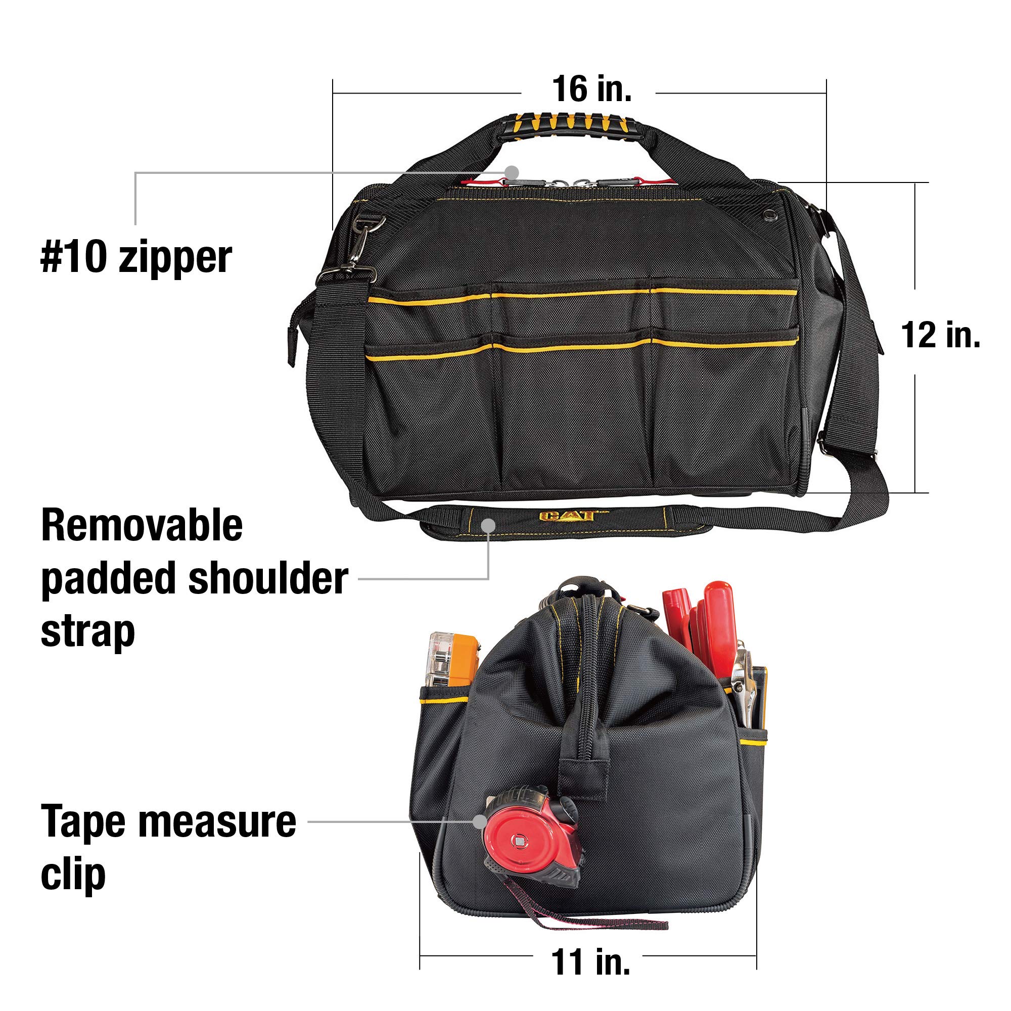 16 Inch Professional Wide-Mouth Tool Bag for Electricians & Contractors - Durable Multi-Pocket Work Organizer for Hand Tools & Hardware - Perfect for Construction, Home Repair & DIY Projects