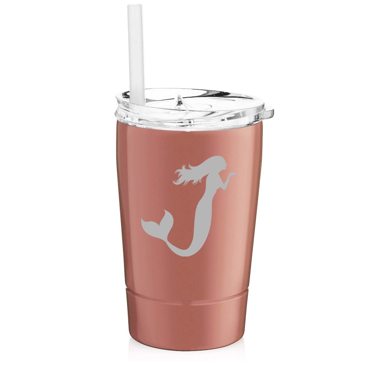 12 oz Stainless Steel Vacuum Insulated Tumbler - Double Wall Insulated Coffee Travel Mug with Straw & Lid - Rose Gold Mermaid Design - Keeps Drinks Hot/Cold for Hours - Perfect for Office, Gym, Hiking & Daily Commute