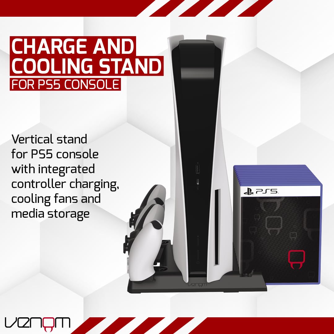 PS5 Cooling Stand with Dual Controller Charger - Fast Cooling Fan & USB Ports for PlayStation 5 - Perfect for Gaming Sessions & Console Protection