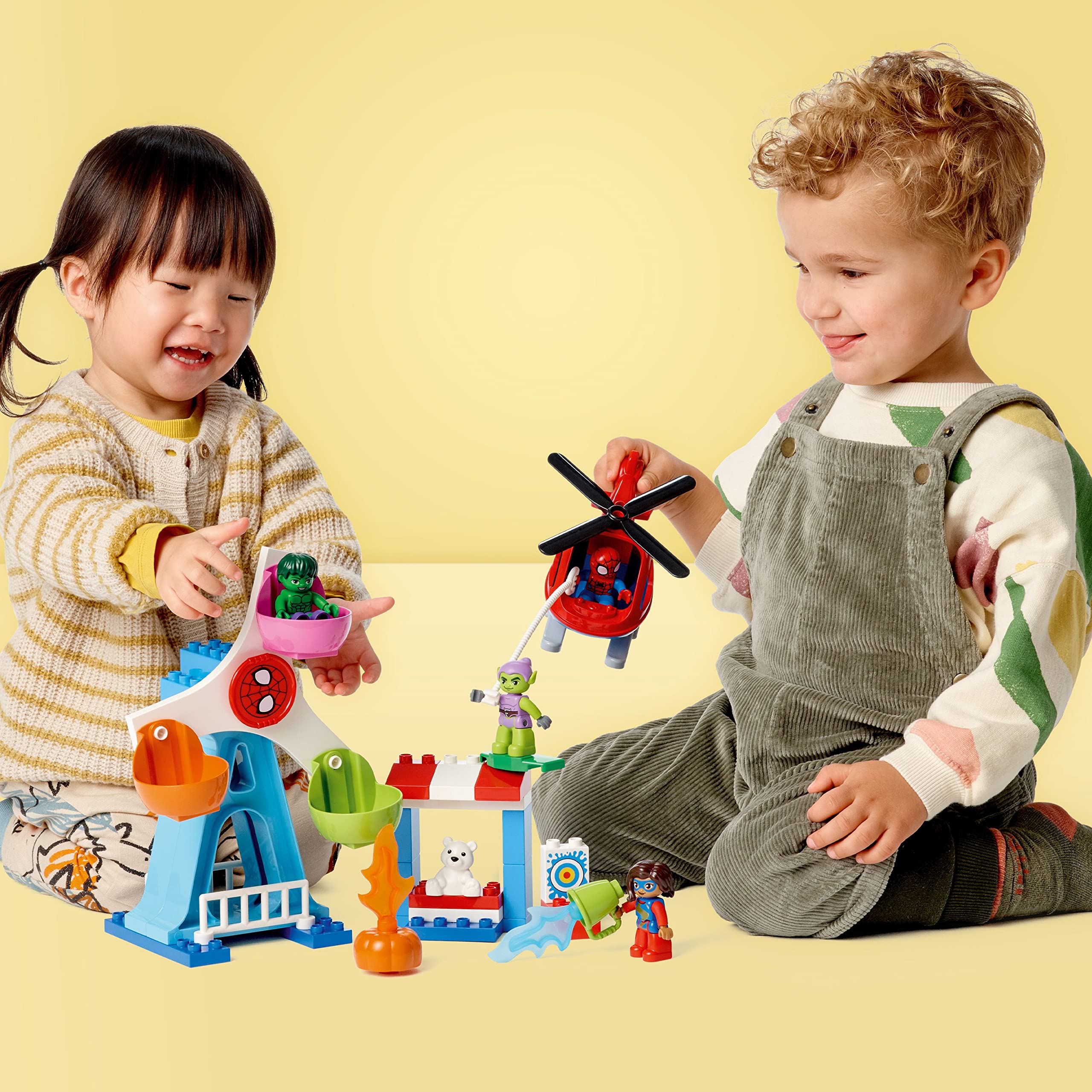 LEGO DUPLO Marvel Spider-Man & Friends: Funfair Adventure 10963 Building Toy Set with Helicopter, Spidey & Hulk Figures – Interactive Fairground Playset for Toddlers, Boys & Girls Ages 2+ – Creative Play, Birthday Gift & Early Learning Activity