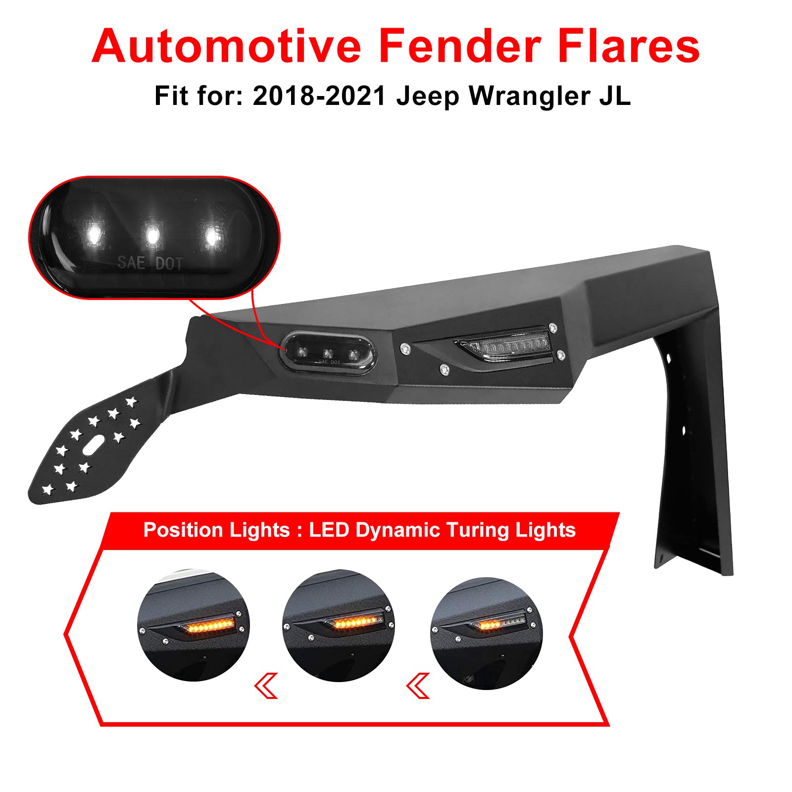 NIXON OFFROAD Front Fender Flares for 2018-2021 Jeep Wrangler JL with LED Turn Signals | Durable Off-Road Protection for Adventure & Trail Riding