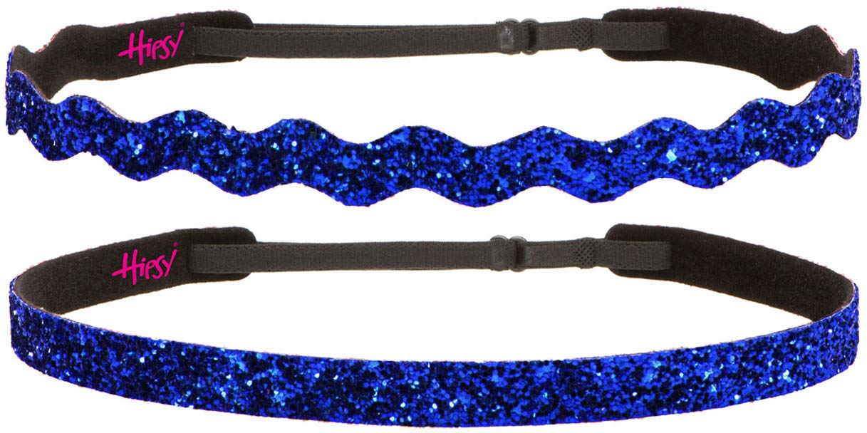 Sparkly Bling Adjustable No-Slip Headbands for Women, Girls & Teens - 2 Pack Petite Size (Royal Blue Glitter) - Perfect for Sports, Workouts, School & Everyday Fashion