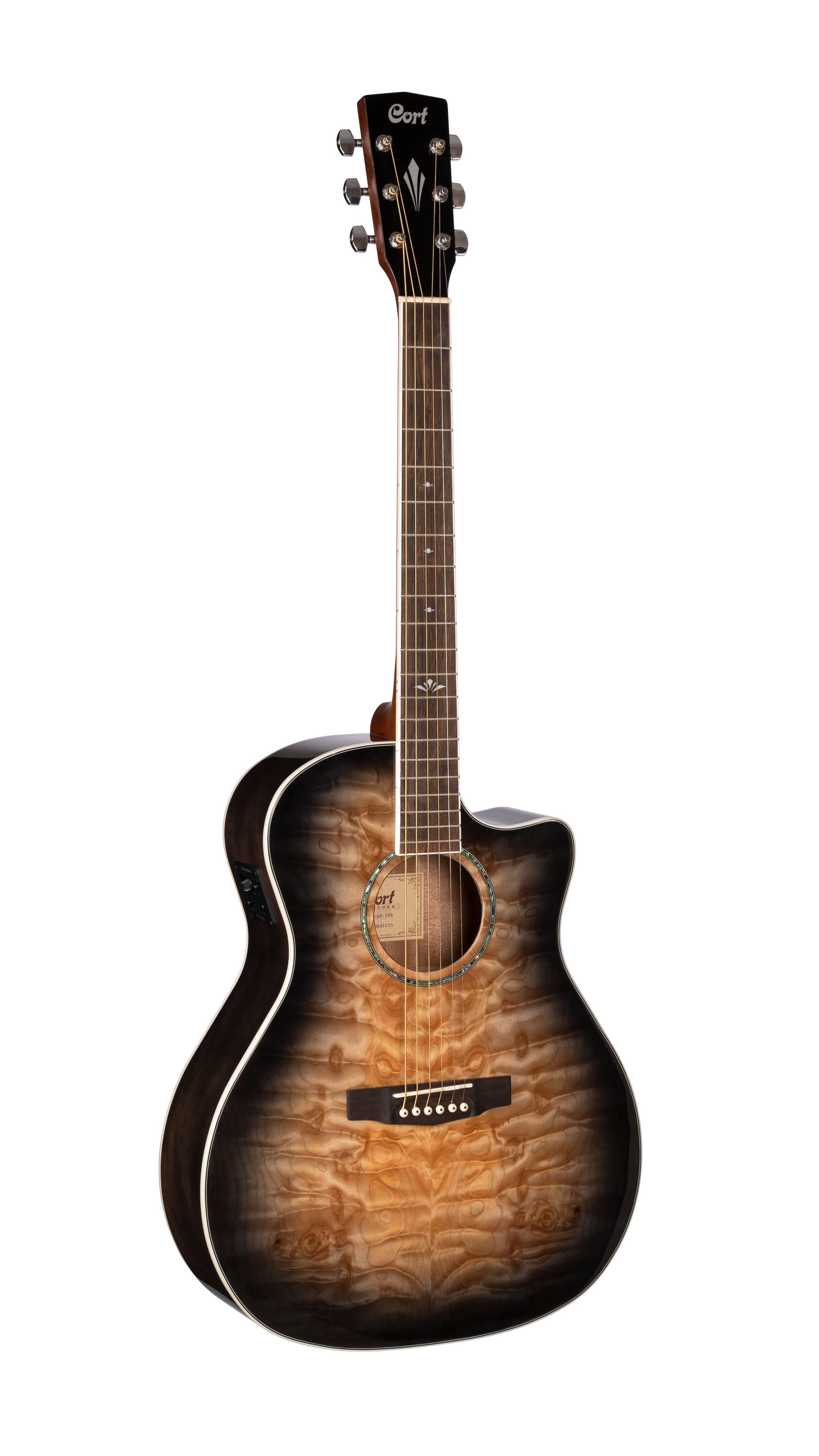 Cort GA QF TBB Grand REGAL Acoustic Guitar - Transparent Black Burst Finish | Professional Quality for Live Performances & Studio Recording