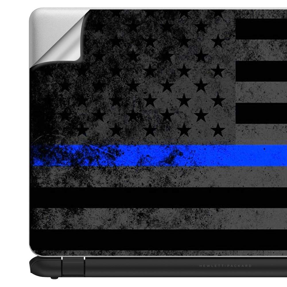 Custom Laptop Vinyl Stickers for 13.3 to 16 Inch Screens - Thin Blue Line American Flag Design for HP, Lenovo, Apple, Dell, Compaq, Asus, Acer - Perfect Laptop Accessories for Office, School, and Travel