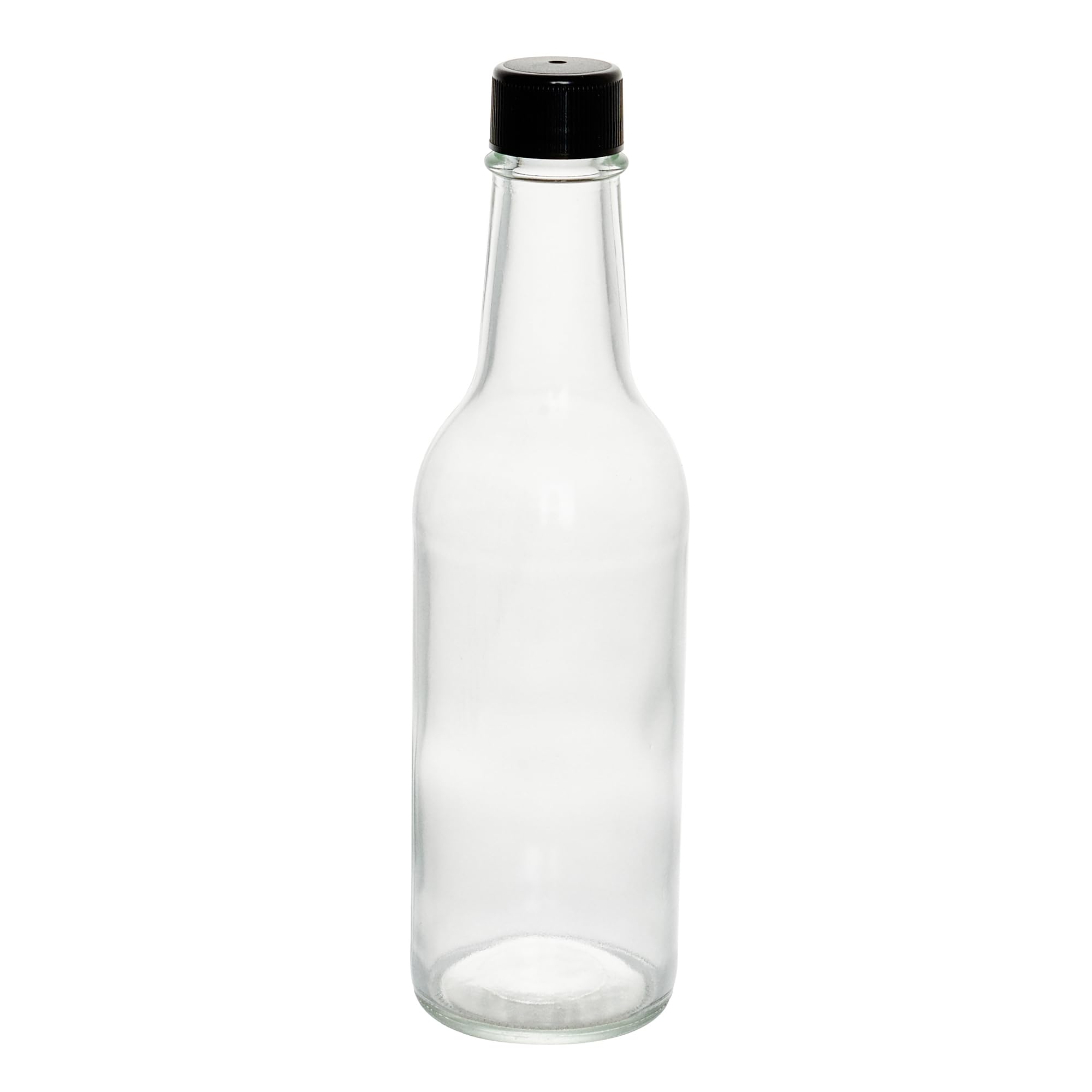 **Vetri 9 oz Clear Glass Woozy Bottles with Black Caps - 10-Pack Dishwasher Safe Empty Sauce Bottles for Hot Sauce, Salad Dressing, BBQ, Oil, Tinctures - Perfect for Restaurants, Catering & Home Kitchens**