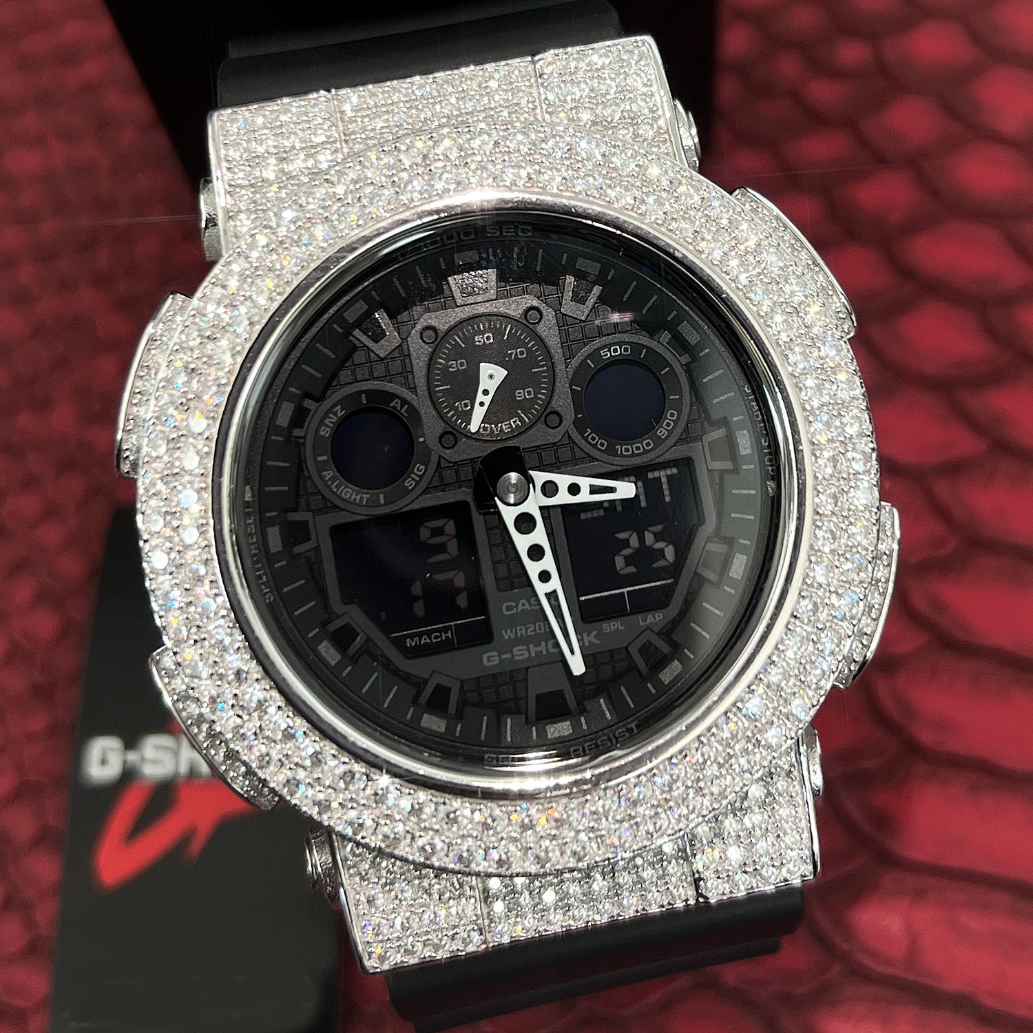8 Carat Moissanite Custom G-Shock GA-100 Watch - Luxury Hip Hop Jewelry for Men, Perfect for Streetwear Fashion & Special Occasions