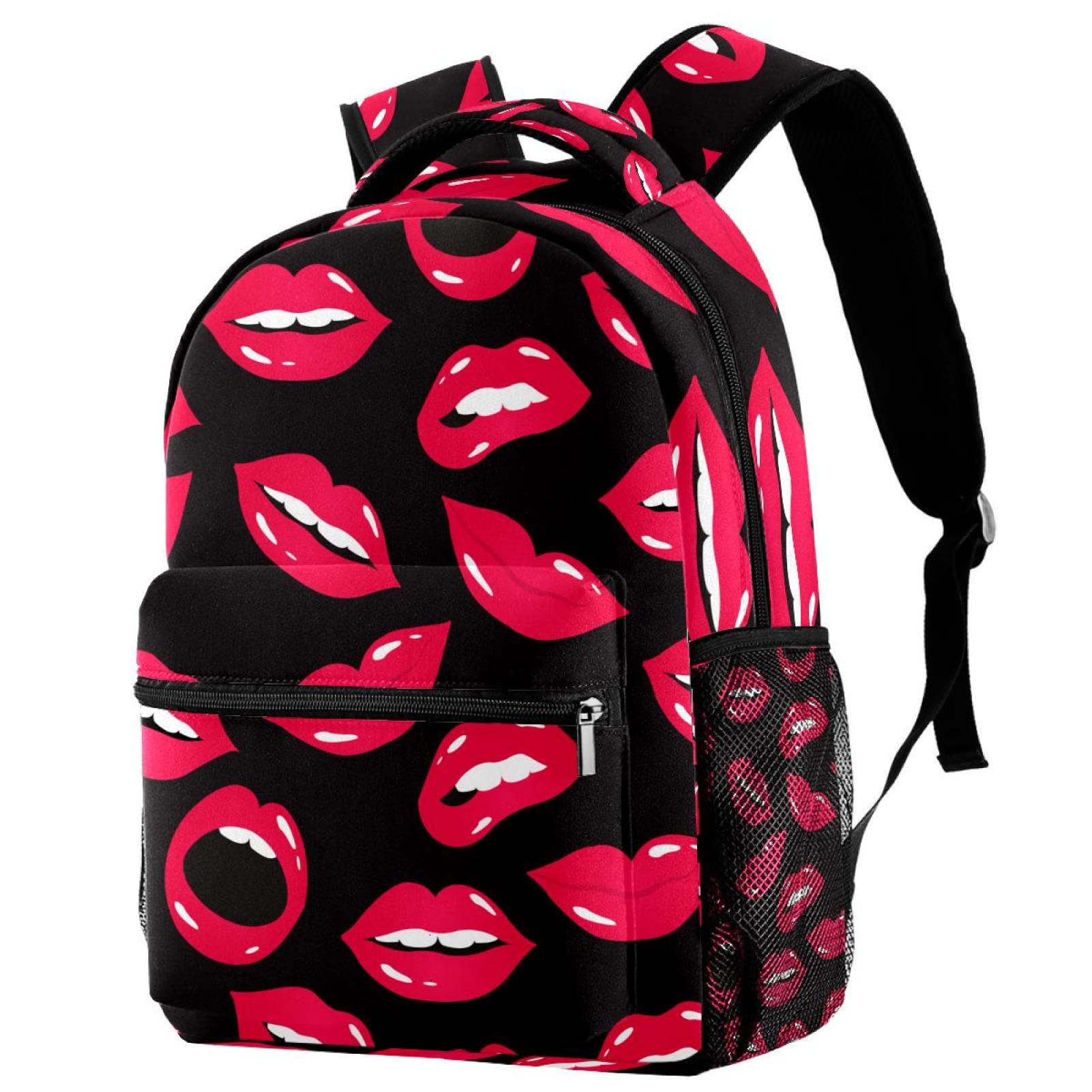 Lip Print Backpack for Students - Cute School Bag for Boys & Girls, Lightweight Travel Daypack & Rucksack - Perfect for School, College, Travel & Everyday Use