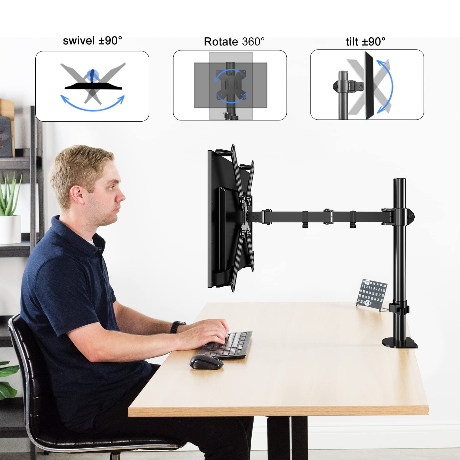 Heavy Duty Single Monitor Desk Mount with Non-VESA Adapter - Adjustable Monitor Arm for 17-32 Inch Screens | Perfect for Home Office, Gaming Setup & Workspace Ergonomics