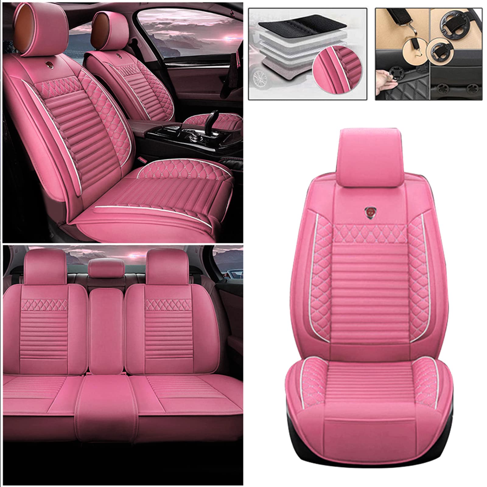 Premium Car Seat Covers for Subaru Ascent - Full Set Leather Protector Cushions (Front & Rear) in Pink - Comfort & Style for Family Road Trips & Daily Commutes