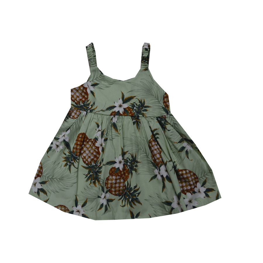 Hawaiian Pineapple Print Bungee Dress for Girls - Tropical Summer Beach Party & Vacation Outfit
