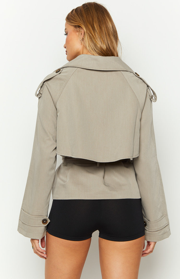 Azura Grey Cropped Trench Coat for Women - Stylish Water-Resistant Lightweight Jacket for Spring & Fall - Perfect for Office, Travel and Casual Outfits