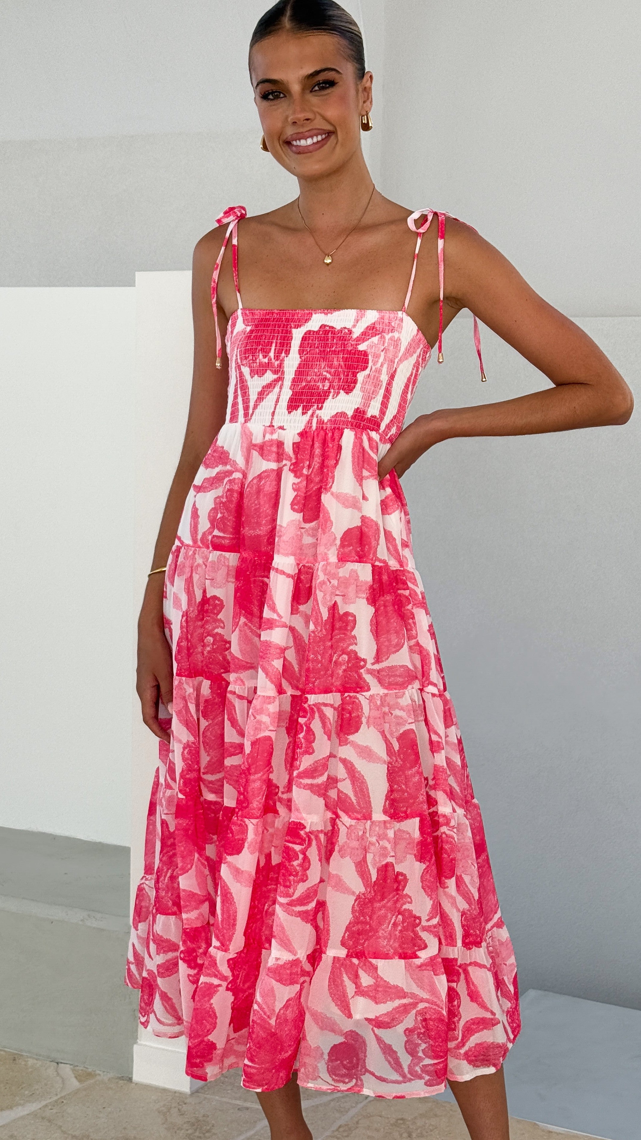 Gwynne Maxi Dress - Floral Pink Print Summer Dress for Women | Perfect for Beach, Vacation & Casual Outings