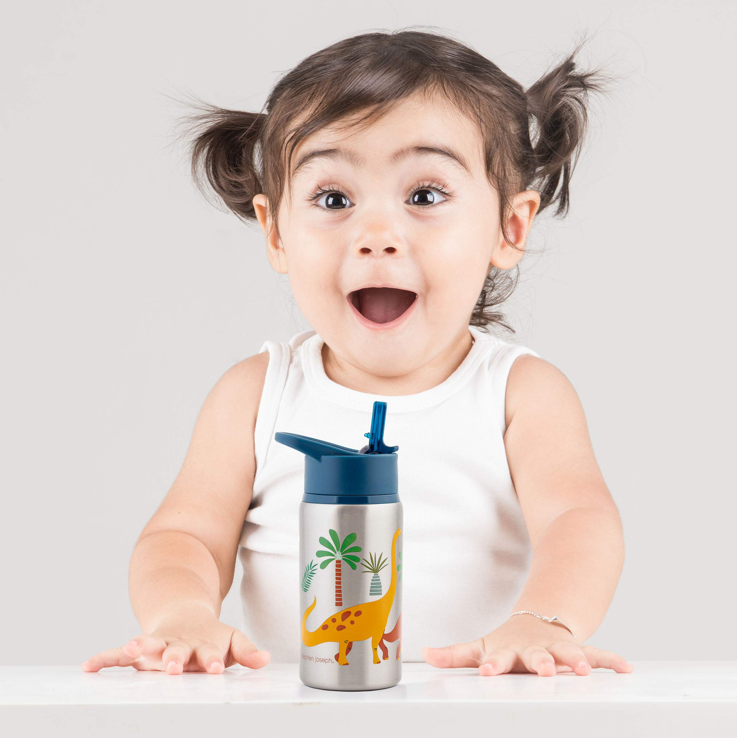 Stephen Joseph 18oz Insulated Stainless Steel Water Bottle with Straw Lid - Reusable Tumbler for Kids, BPA-Free, Leak-Proof, Keeps Drinks Cold/Hot for Hours - Perfect for School, Sports, Travel & Outdoor Activities (Dinosaur Design)