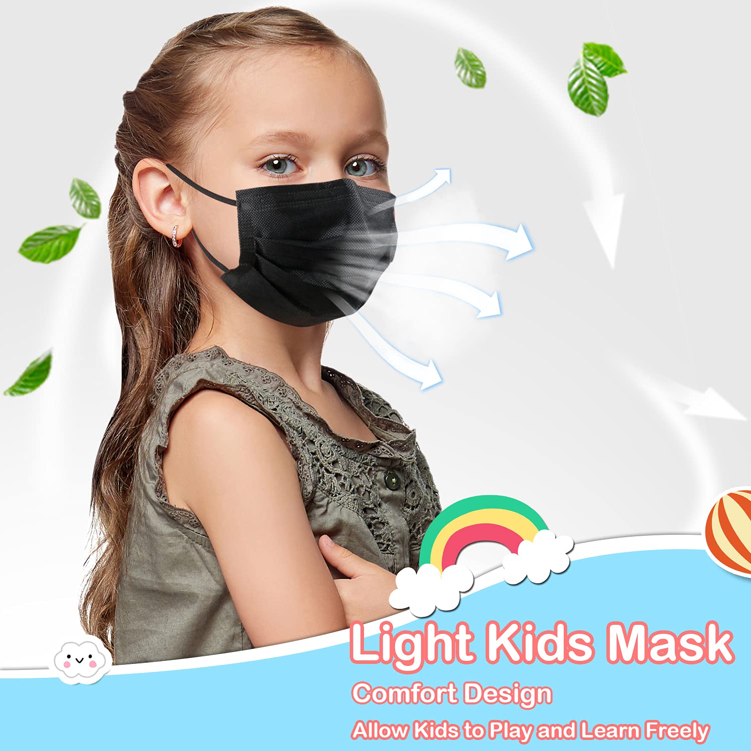 100Pcs Kids Disposable Face Masks for Boys & Girls - Soft Breathable 3-Layer Protection - Perfect for School, Travel & Daily Activities