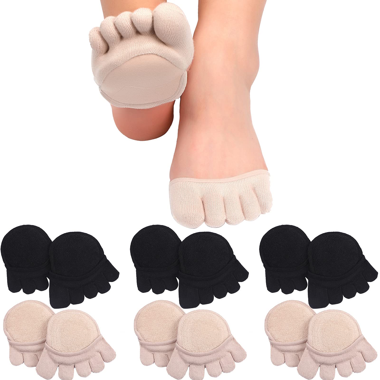 SATINIOR 6 Pairs Women's No Show Toe Separator Socks - Breathable Non-Slip Invisible Liner Socks for Yoga, Running & Casual Wear