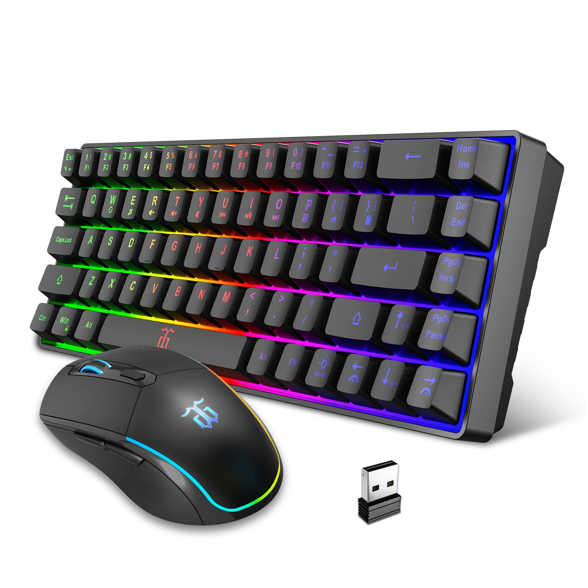 SNPURDIRI 60% Wireless Gaming Keyboard and Mouse Combo - LED Backlit 68-Key Compact Mechanical Keyboard for PC, Mac, Laptop - Perfect for Gaming, Office Work & Home Use