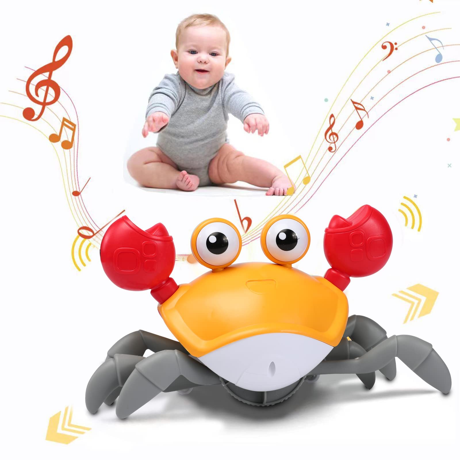 Interactive Crawling Crab Baby Toy - Musical Dancing Learning Crawl Toy for 6-12 Months, 1 Year Old Boys & Girls | Tummy Time, First Birthday Gift, Easter Basket Stuffer | Encourages Early Walking & Motor Skills Development for Toddlers