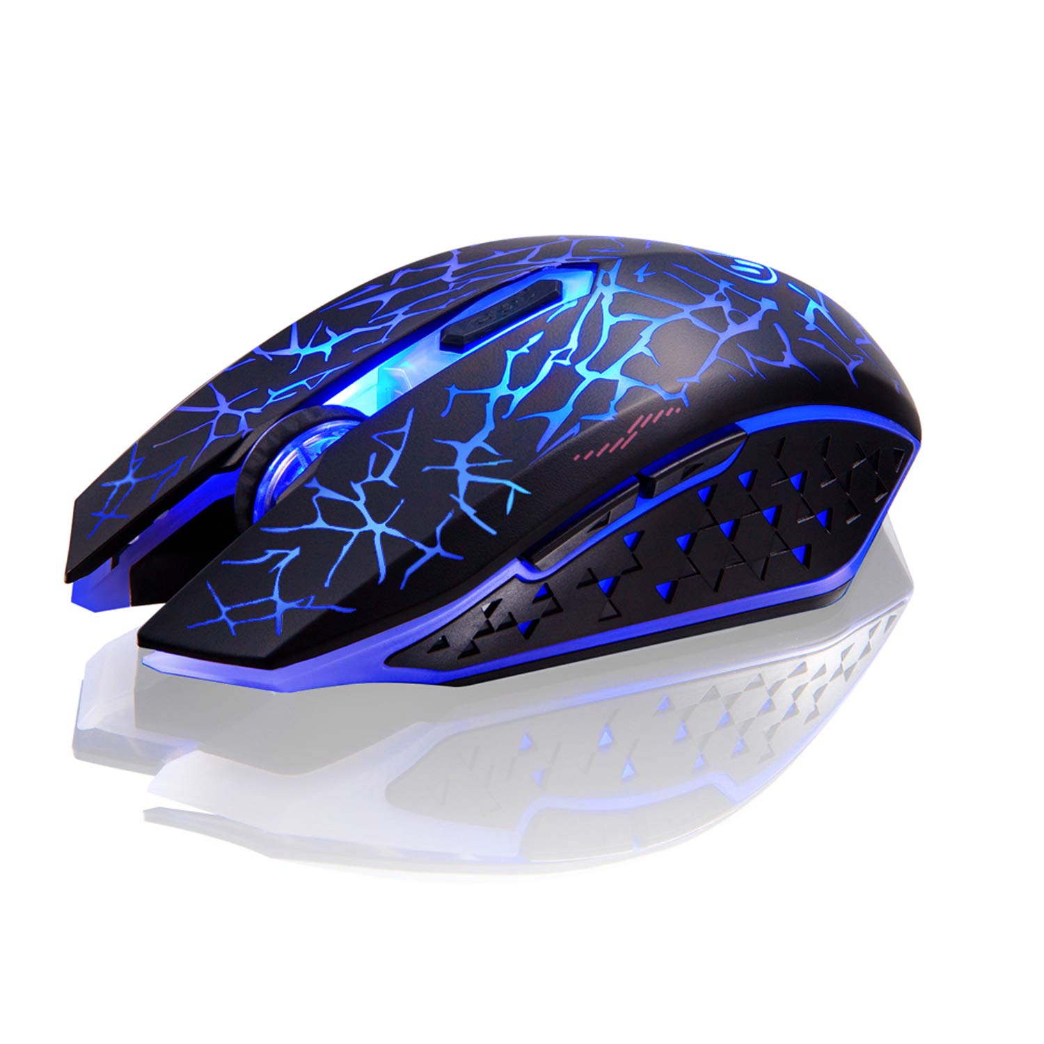 TENMOS K6 Wireless Gaming Mouse - Rechargeable Silent LED Optical Mouse with USB Receiver, 3 Adjustable DPI (800/1600/2400), 6 Programmable Buttons, Auto Sleep Mode - Compatible with PC, Laptop, Notebook (Blue Light) - Perfect for Gaming, Office Work & Home Use